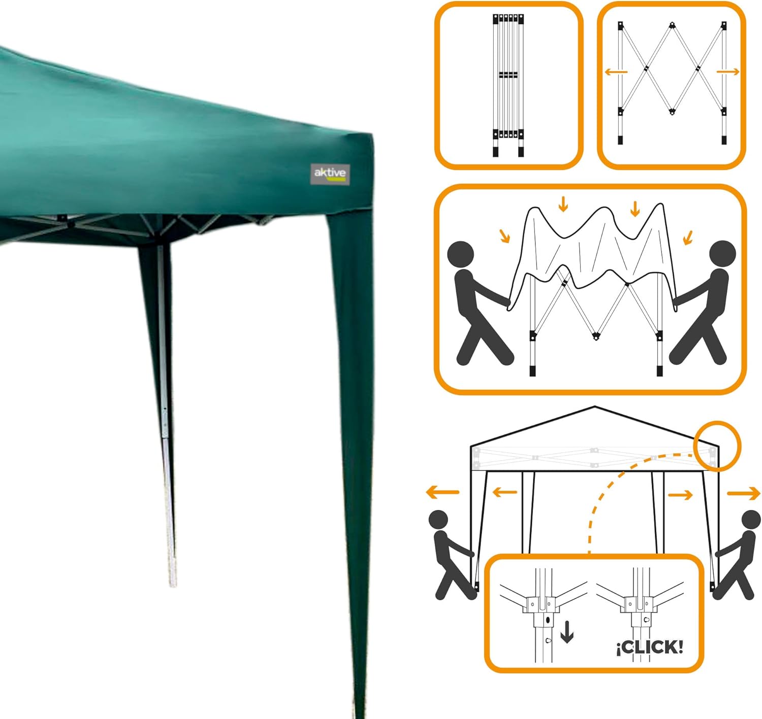 Aktive Gazebo Pieghevole da Giardino 3x3m, Verde - immagine 3