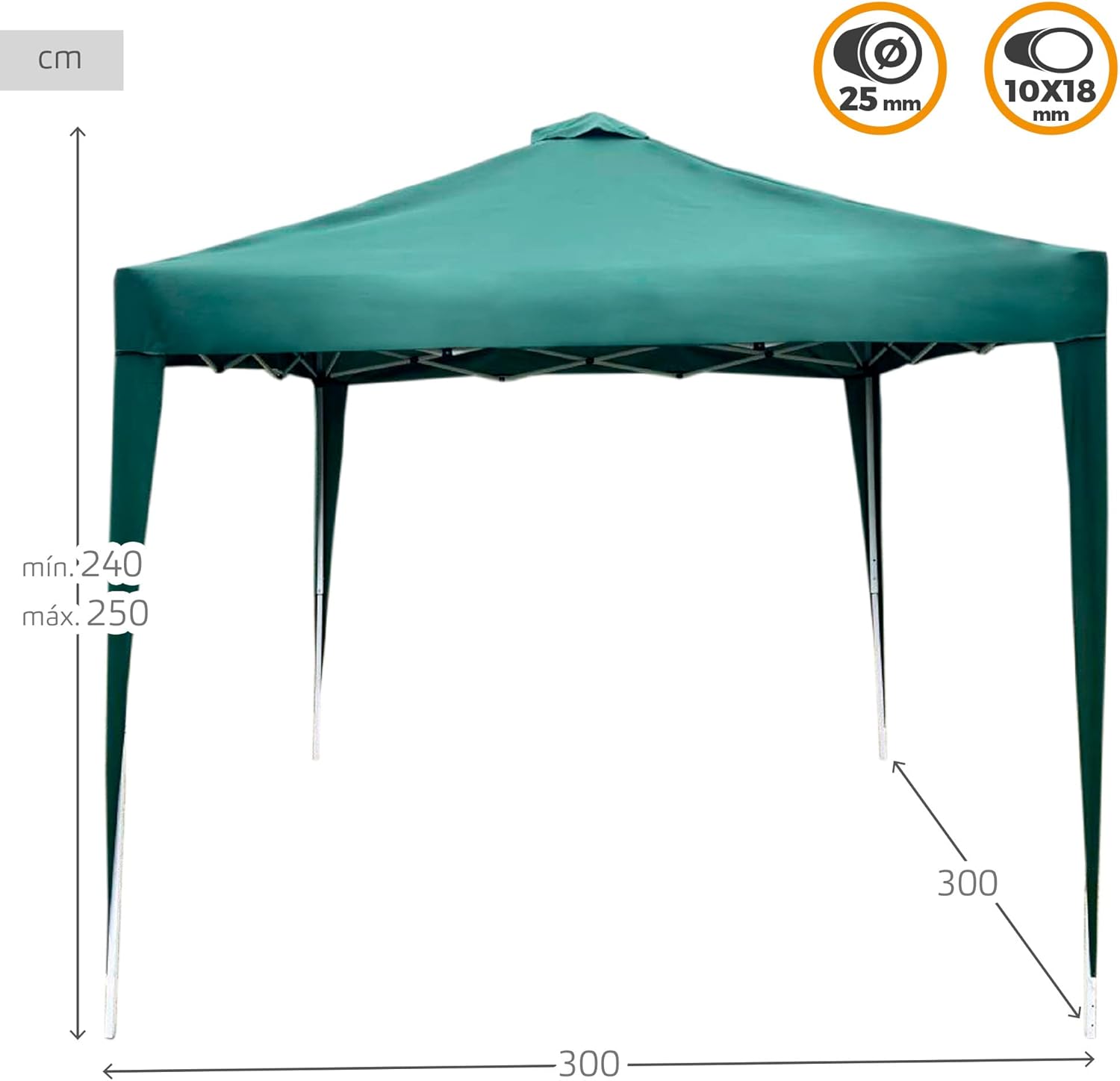 Aktive Gazebo Pieghevole da Giardino 3x3m, Verde - immagine 4