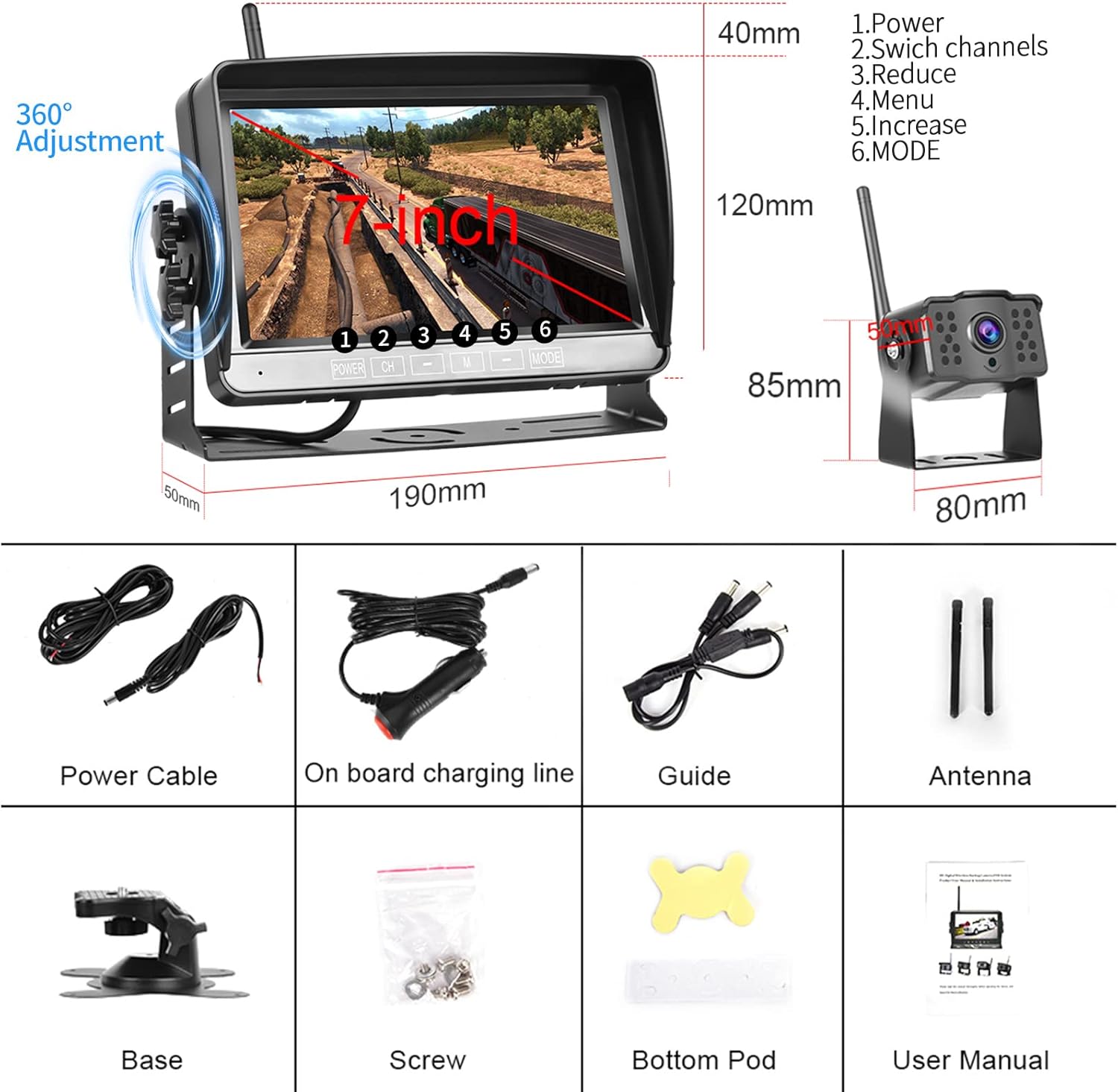 Telecamera Posteriore Wireless con DVR Monitor LCD 7" - immagine 7