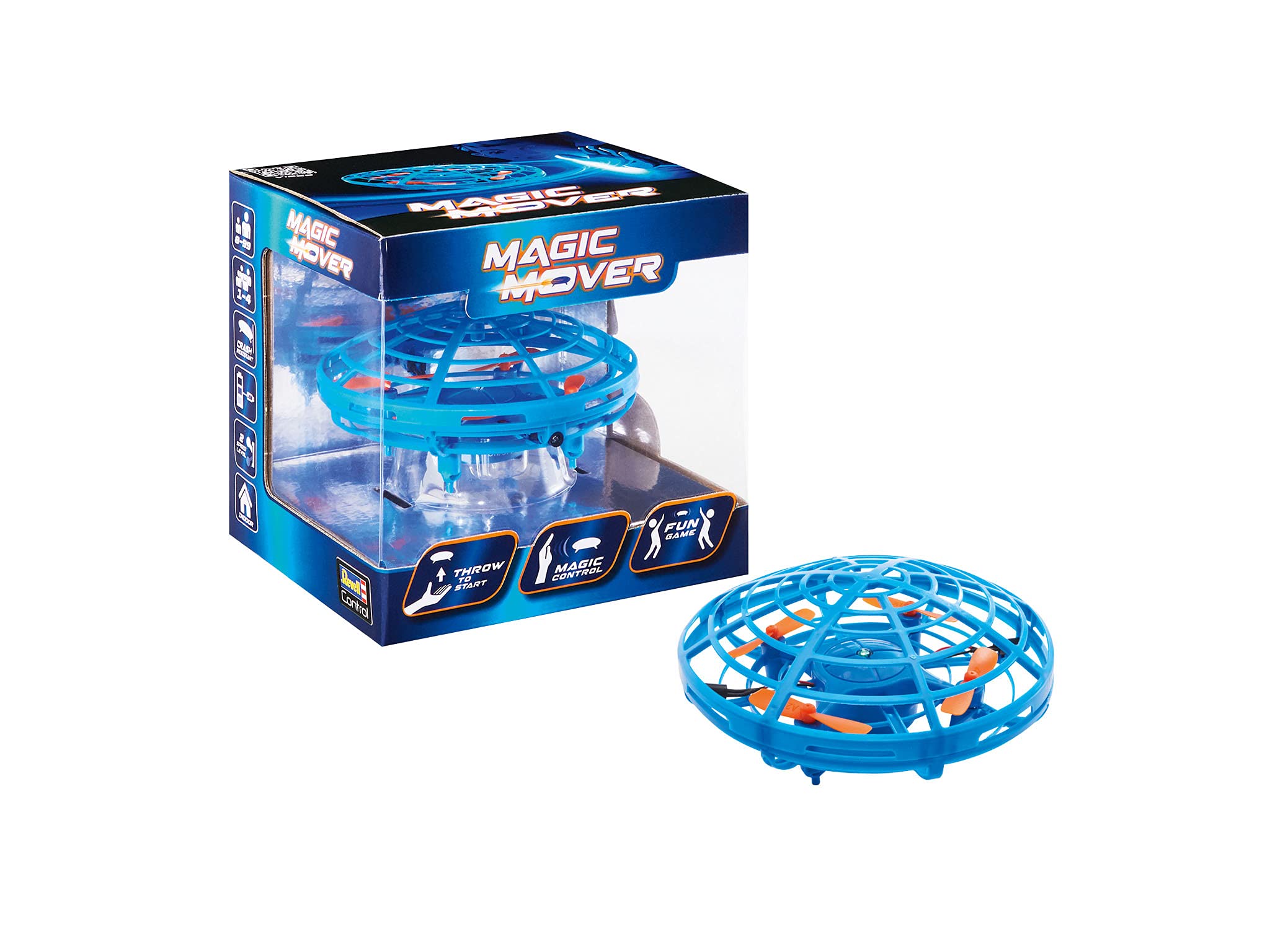Revell RC Magic Mover Drone Blu Avviamento a Lancio, Controllo con Movimento Manuale, sensori Anti-Crash, Gioco Multiplayer e Caricatore USB