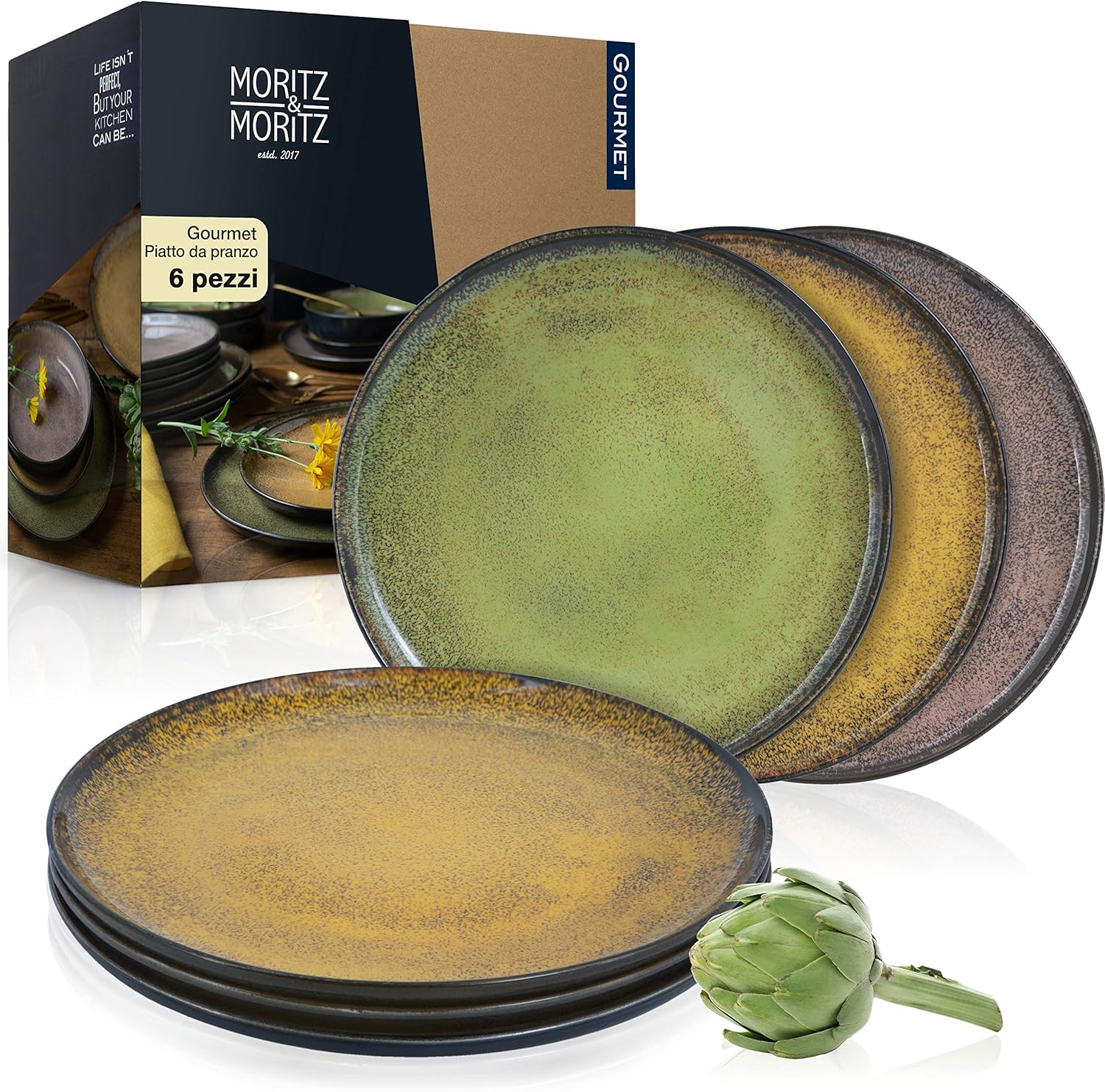 Moritz & Moritz VIDA Set 6 Piatti da Cena Giallo-Verde-Rosa