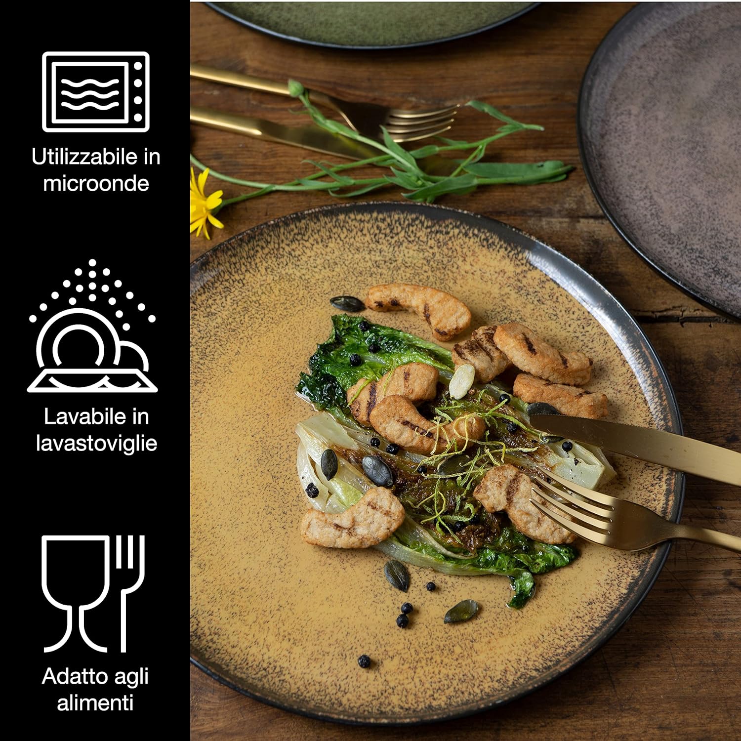 Moritz & Moritz VIDA Set 6 Piatti da Cena Giallo-Verde-Rosa - immagine 3