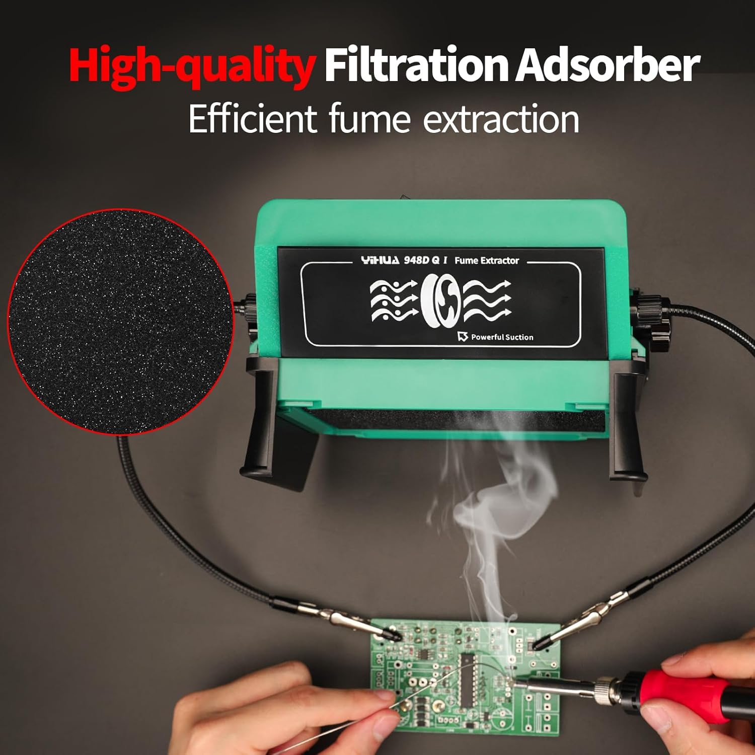 Yihua 948DQ-I Estrattore Fumi Saldatura con Mani Amiche