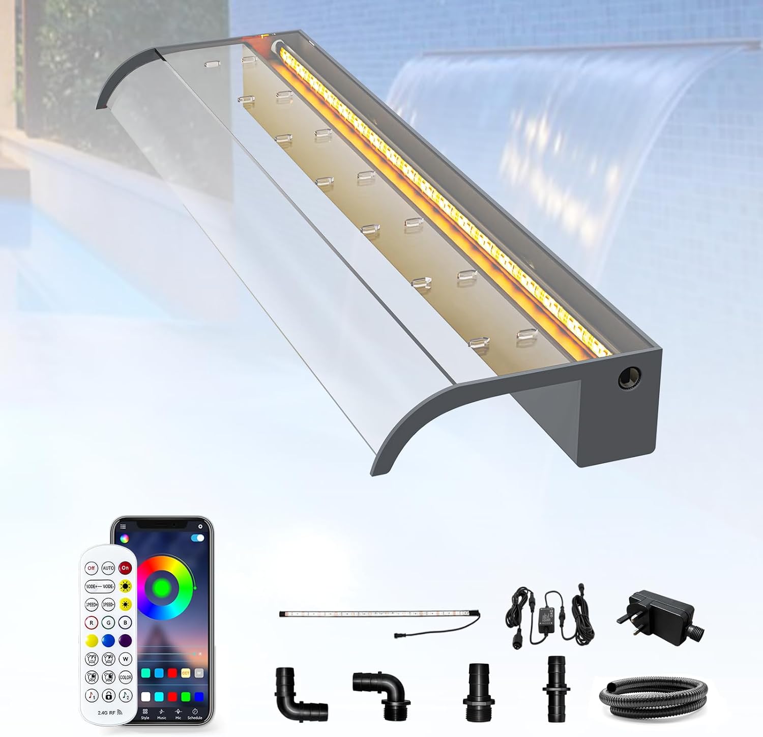 Longrun Set Lame Cascata Laghetto 90cm con LED