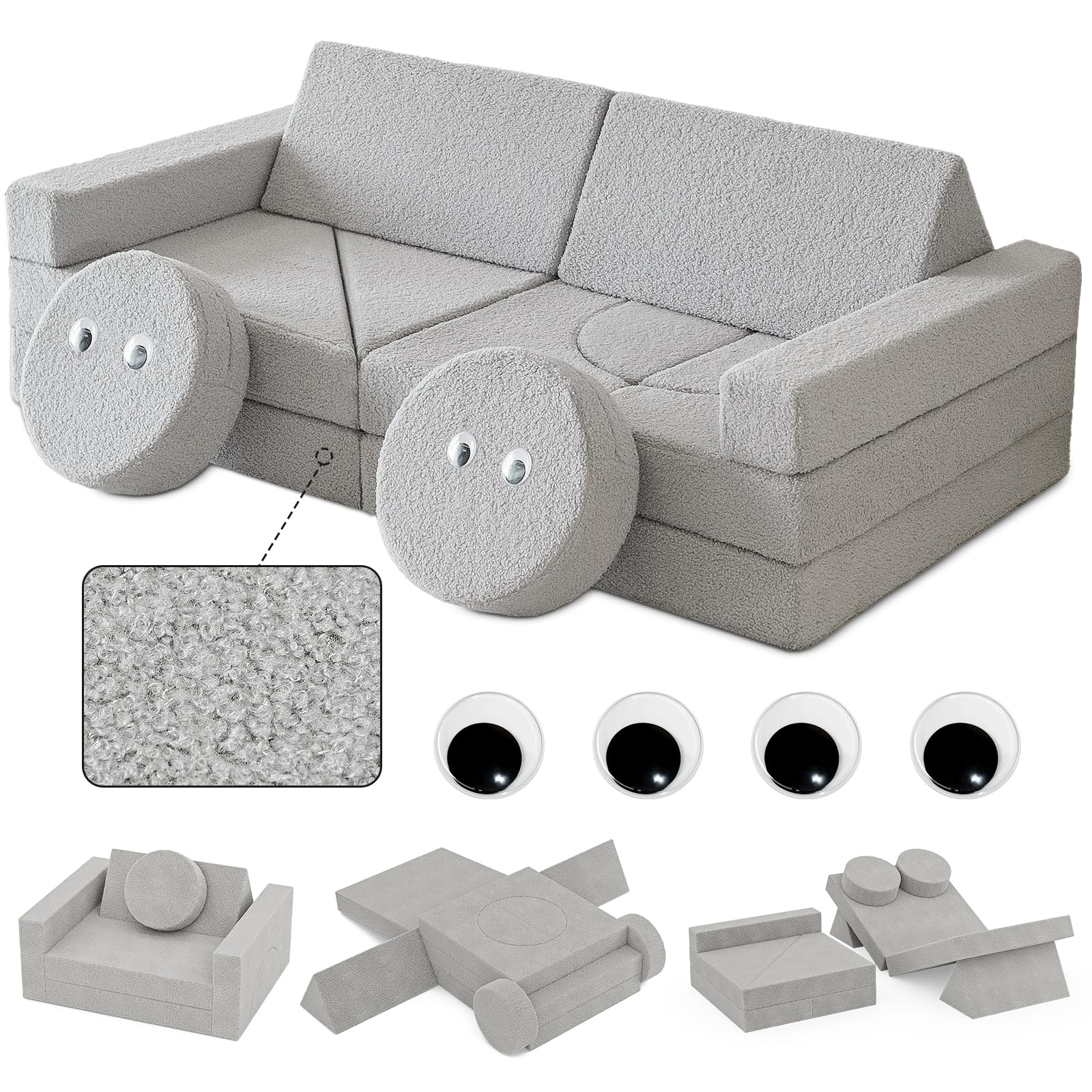 Suhu Divano da Gioco per Bambini Pieghevole, Grigio Scuro