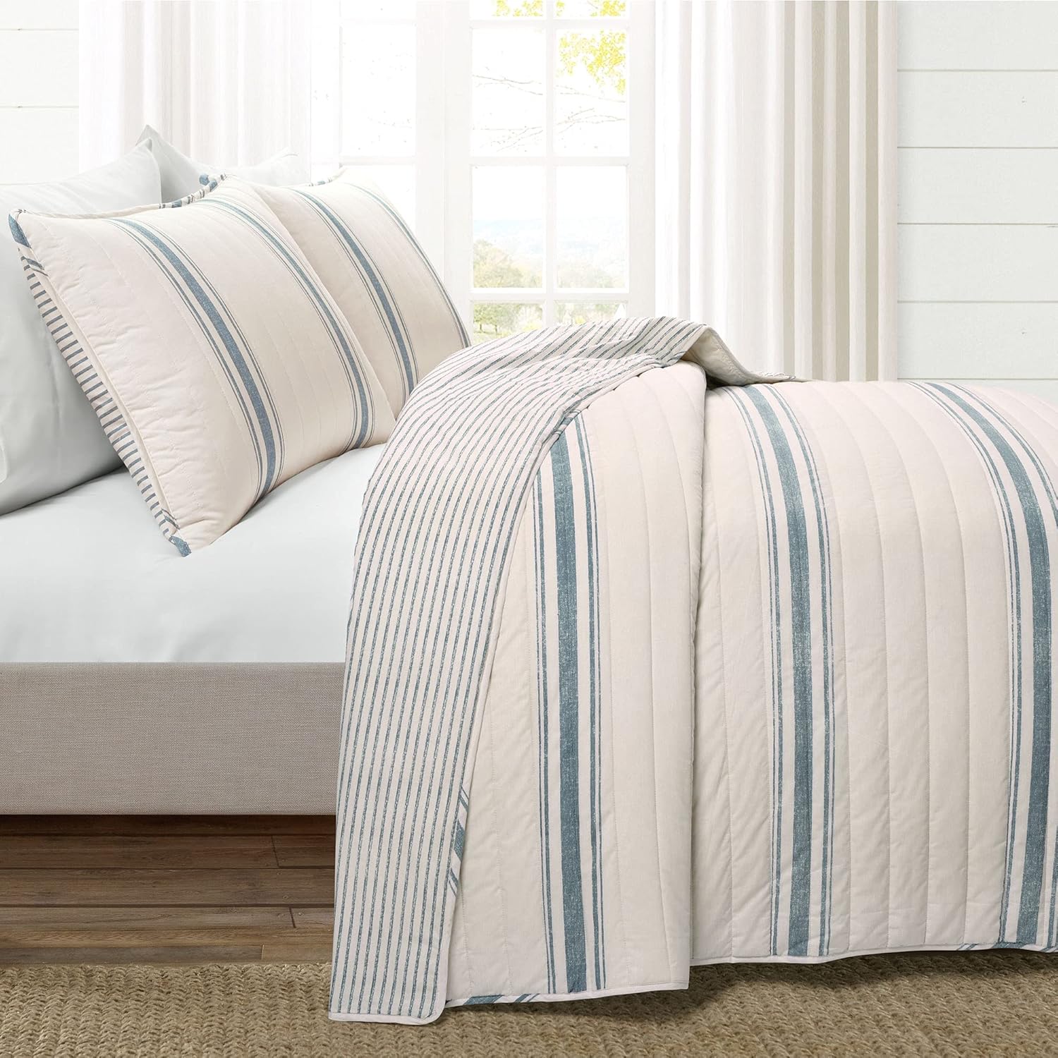 Lush Decor Farmhouse Stripe - Set copripiumino 3 pezzi, colore: Blu - immagine 2