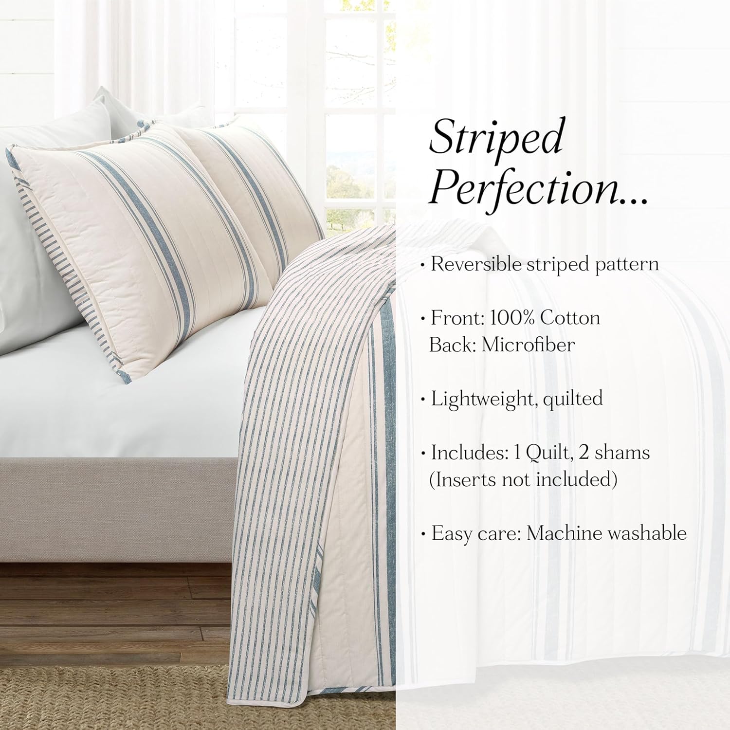 Lush Decor Farmhouse Stripe - Set copripiumino 3 pezzi, colore: Blu - immagine 8