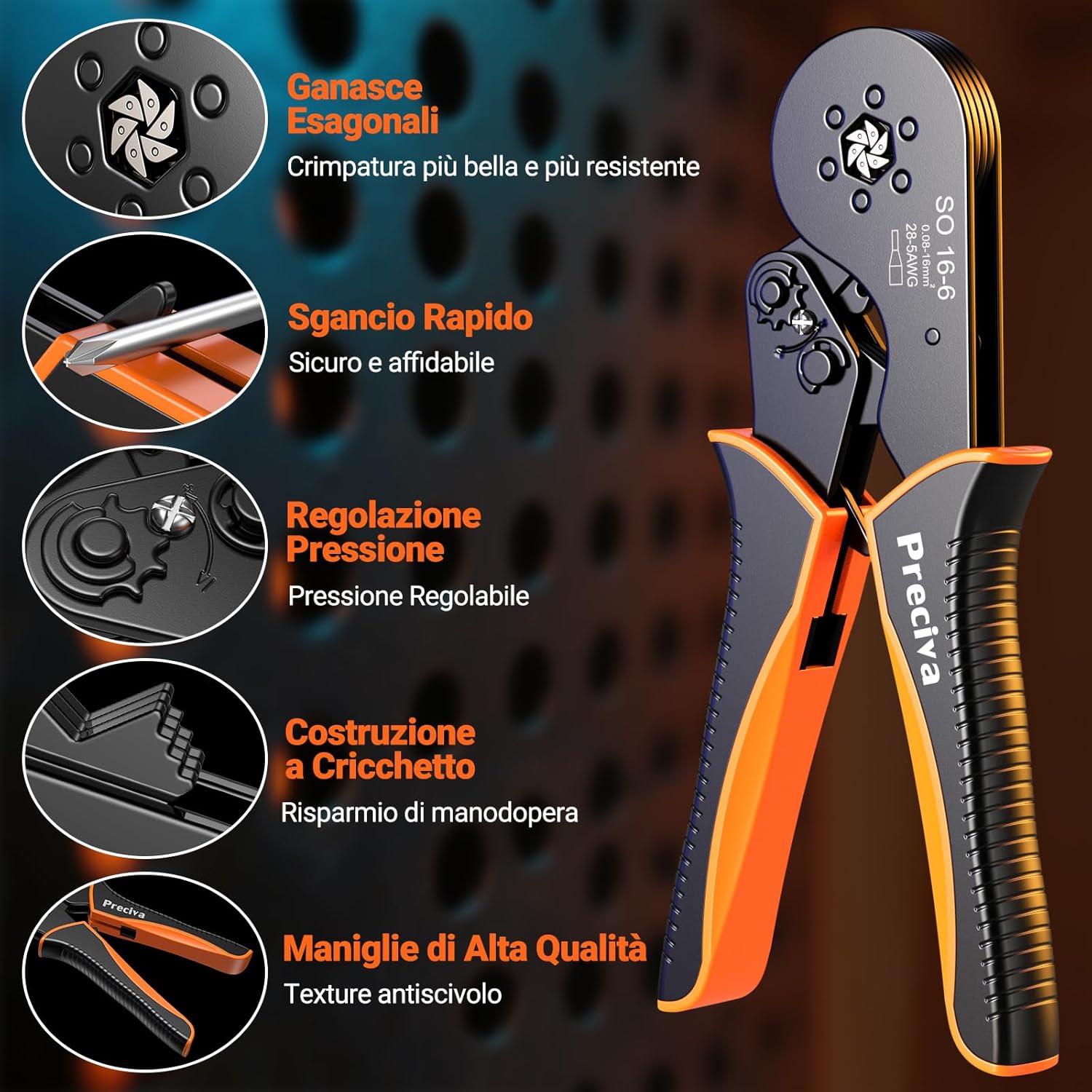 Pinza Crimpatrice per Capicorda 0,08-16mm² - immagine 5