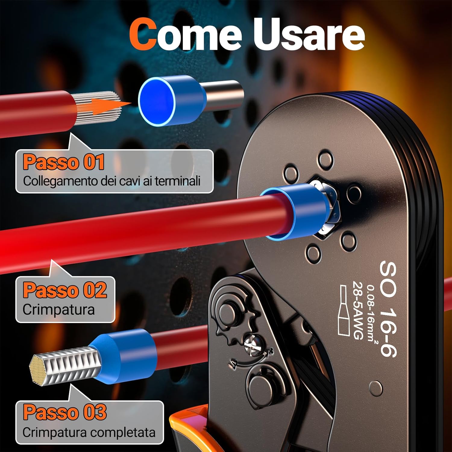 Pinza Crimpatrice per Capicorda 0,08-16mm² - immagine 7