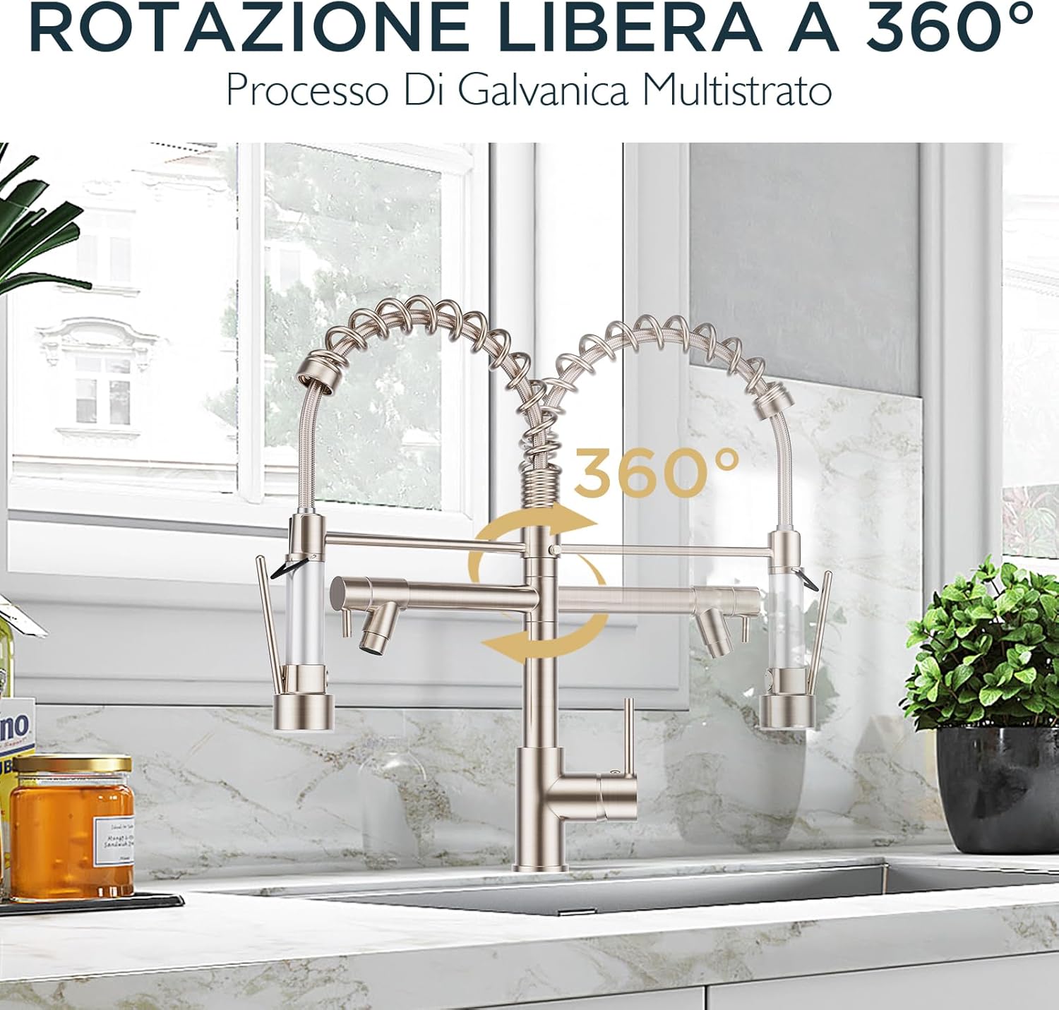 Forious Rubinetto Lavabo Cucina Acciaio Inox, Due Maniglie - immagine 5