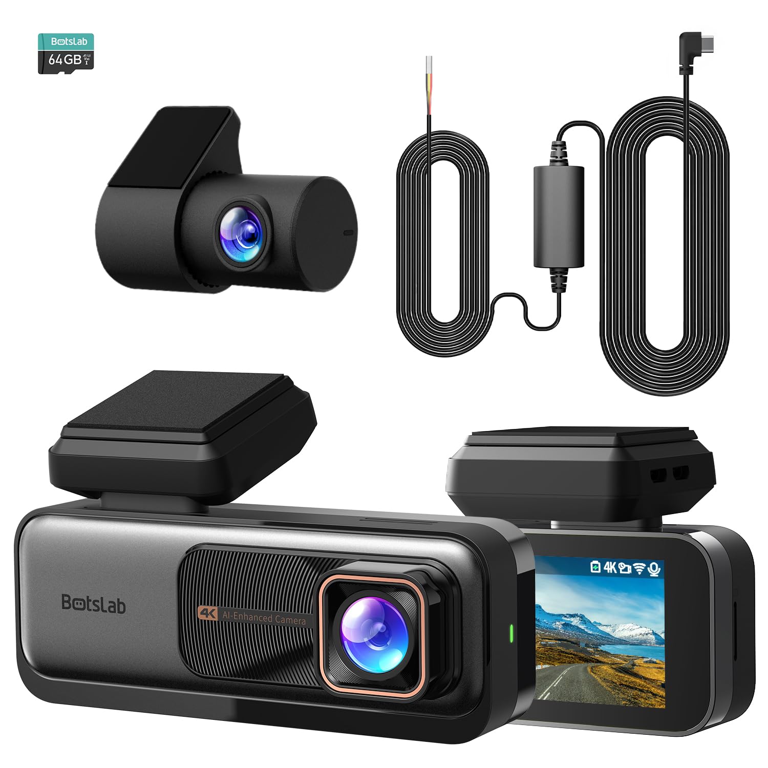 Botslab 4K Dash Cam Auto Doppia Telecamera 64G SD