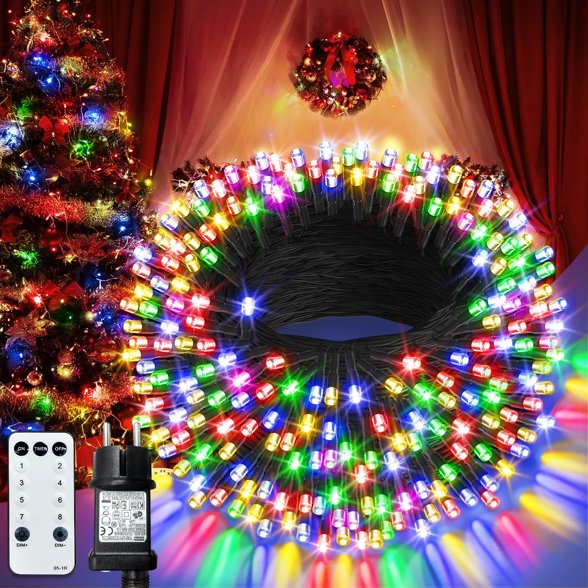 Cgn Luci Natale Esterno 35M 300 LED con Telecomando