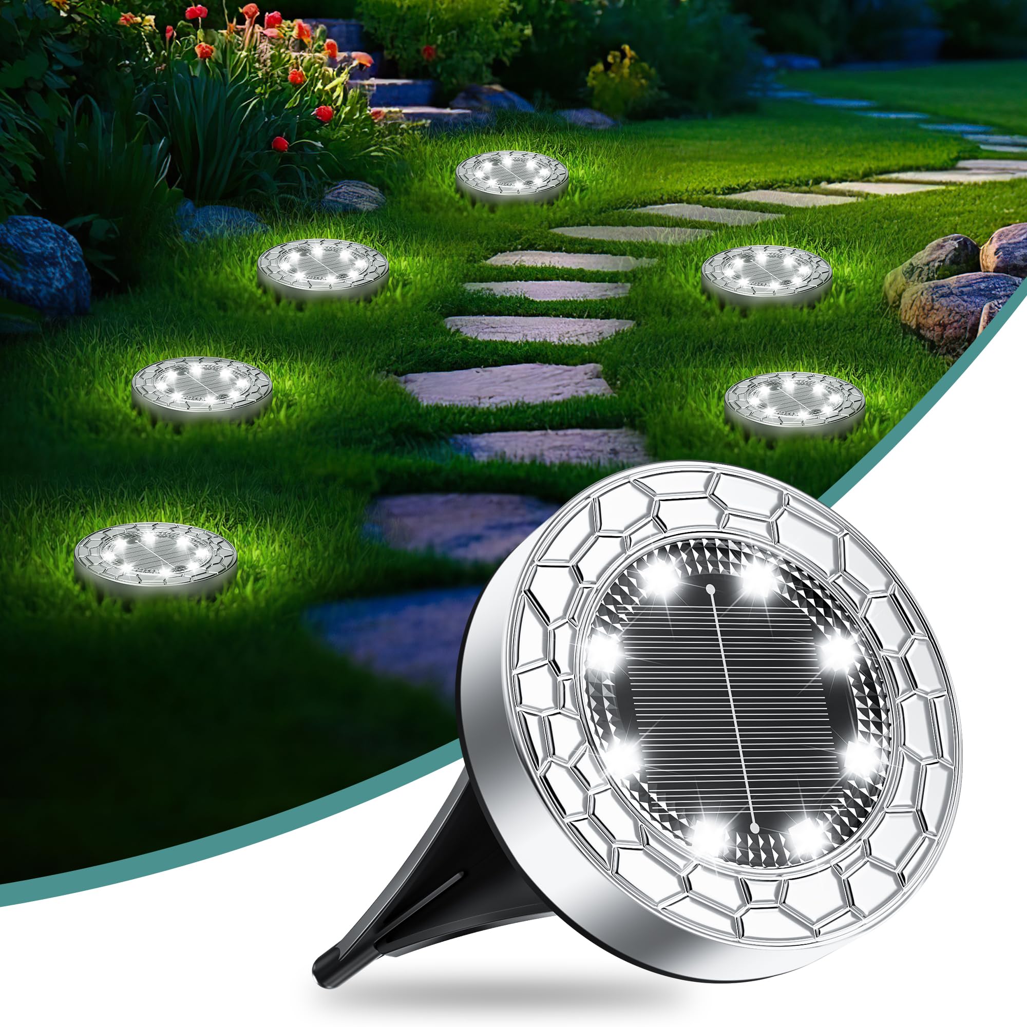 Fiflying Luci Solari da Giardino 8 LED, 6 pezzi
