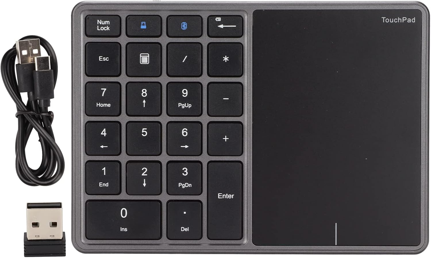 Tastierino Numerico Wireless 2 in 1 con Touchpad, Grigio - immagine 7
