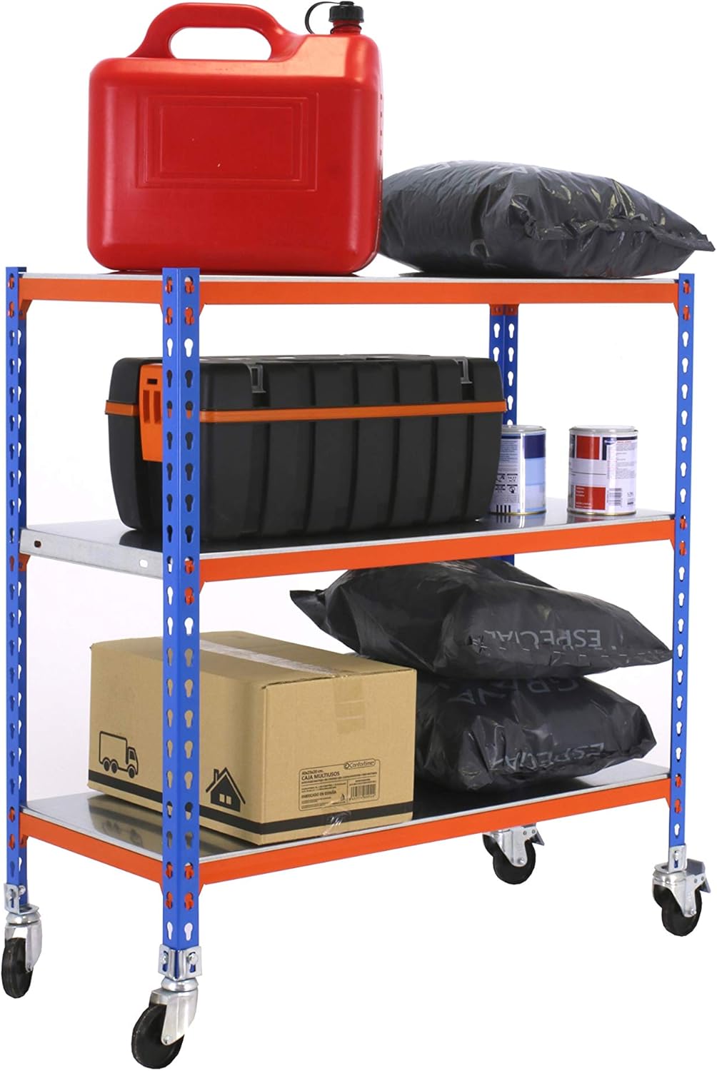 Simon Rack Scaffale Metallo Garage 3 Ripiani, Blu/Arancione