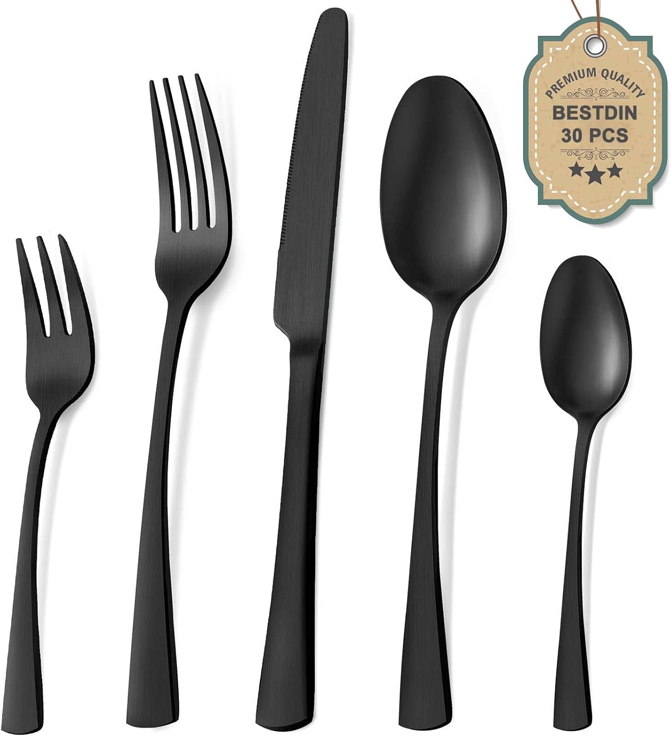 Bestdin set posate inox 6 persone, set di posate 30 pezzi, posate nere opache, posate moderne adatte a casa/festa/ristorante (lavabili in lavastoviglie)