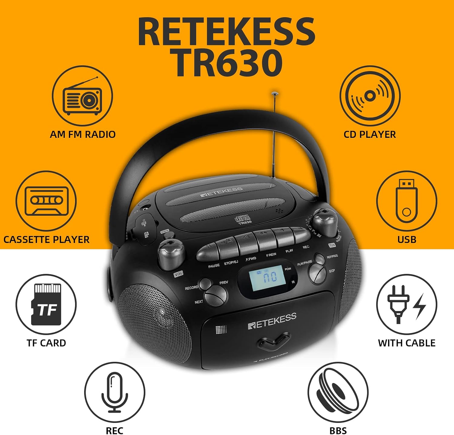 Retekess TR630 - Lettore CD e Cassette Audio, Nero - immagine 5