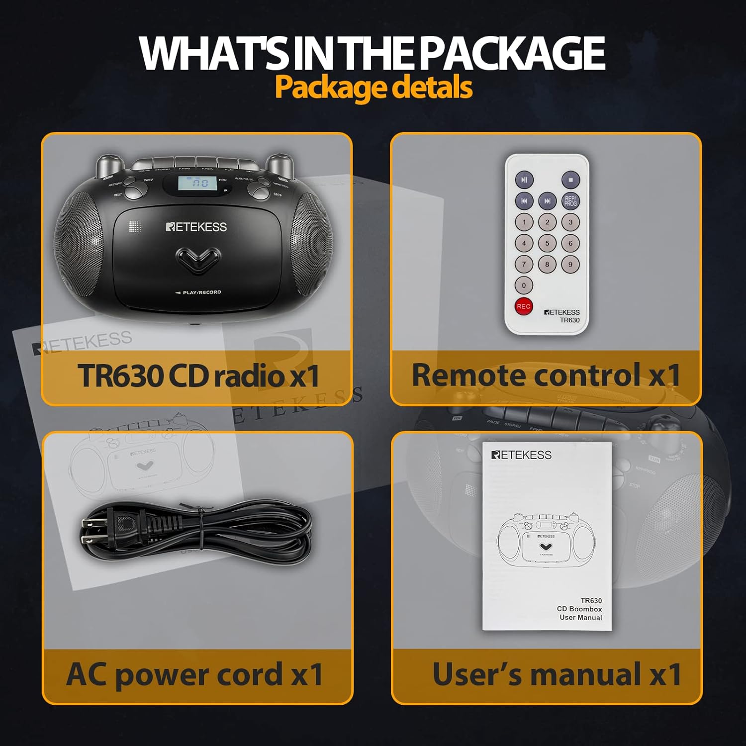 Retekess TR630 - Lettore CD e Cassette Audio, Nero - immagine 7