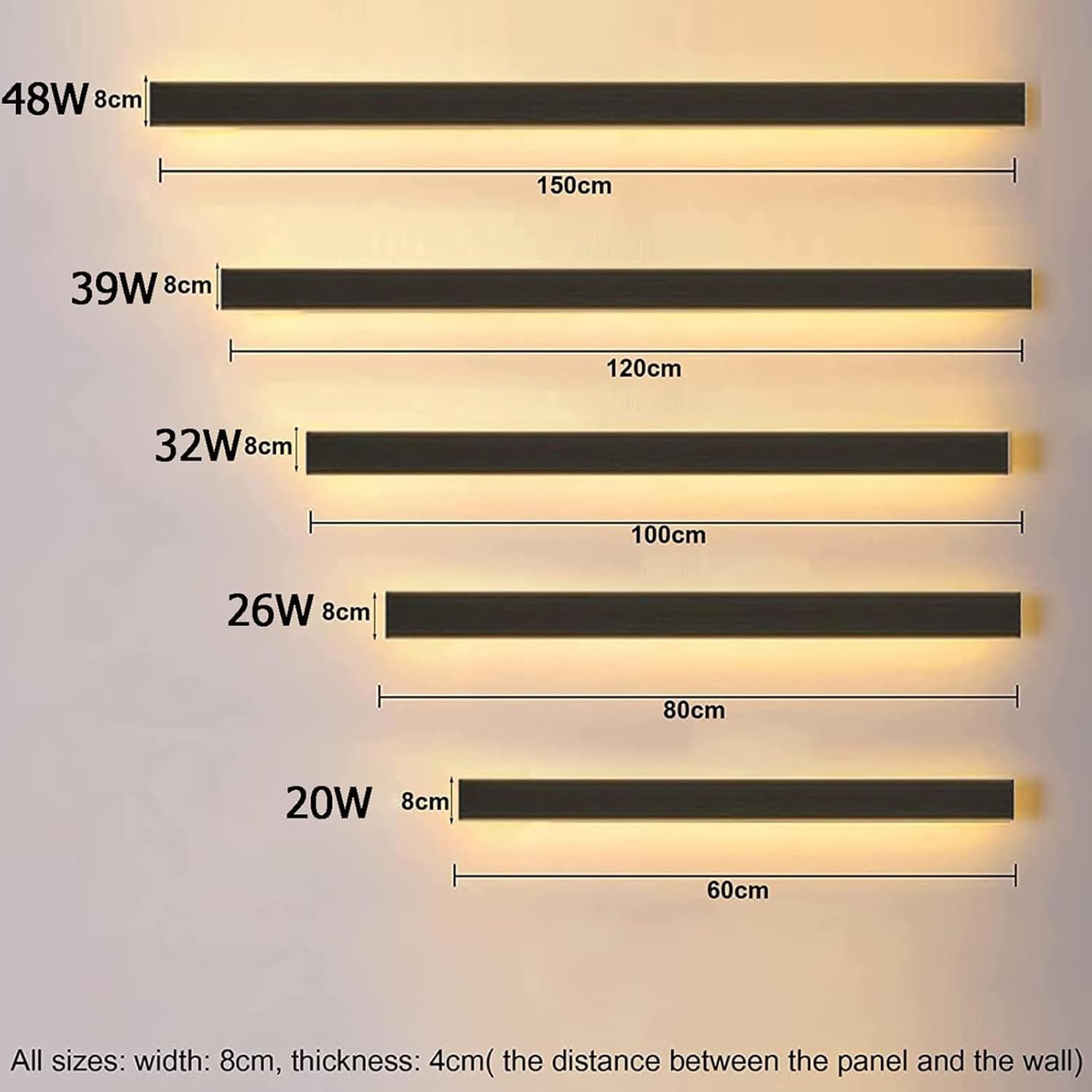 Hmakgg Lampada da Parete LED Interni 100cm, Nera - immagine 5