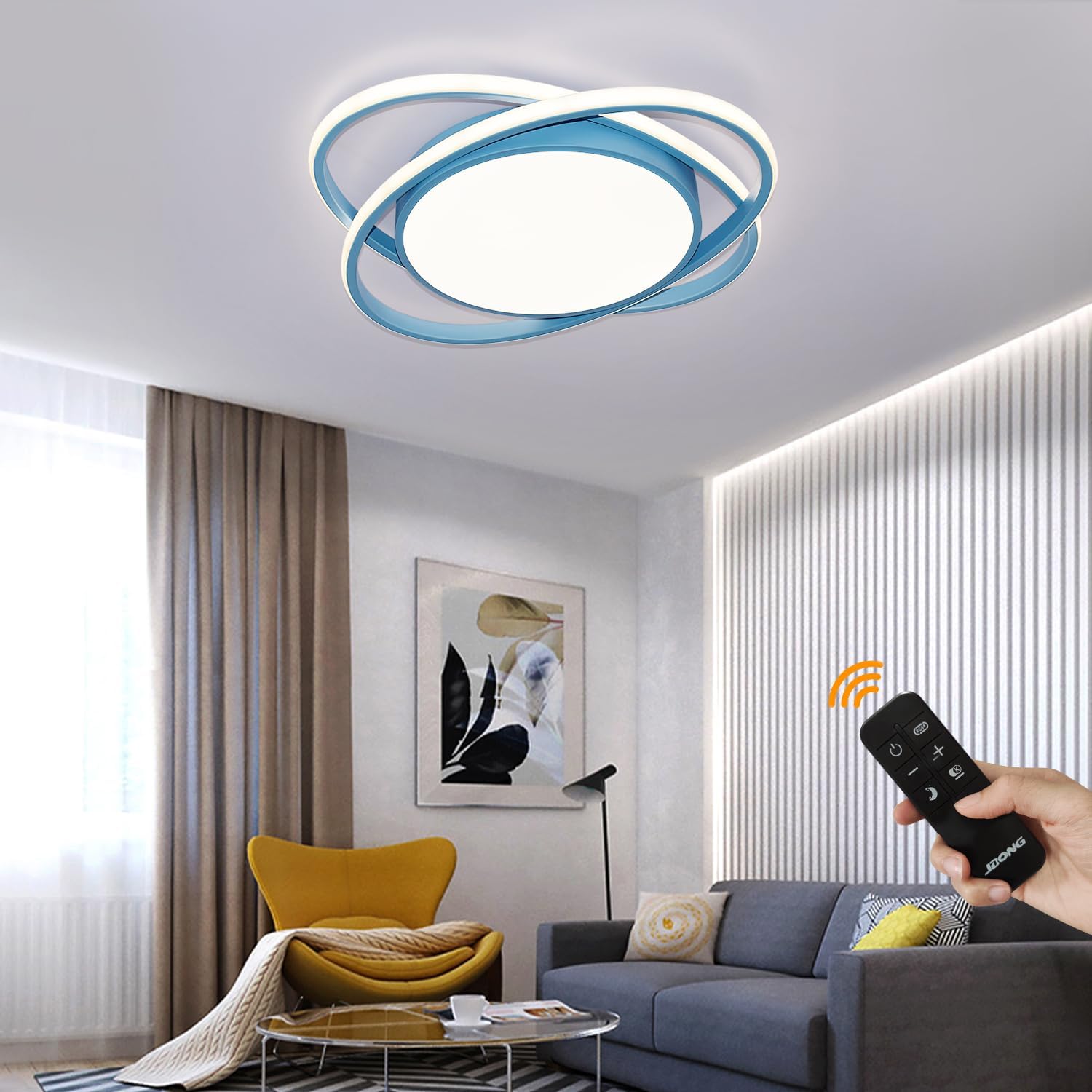 Jdong Lampada da Soffitto LED 54W per Camera Bambini, Blu - immagine 2