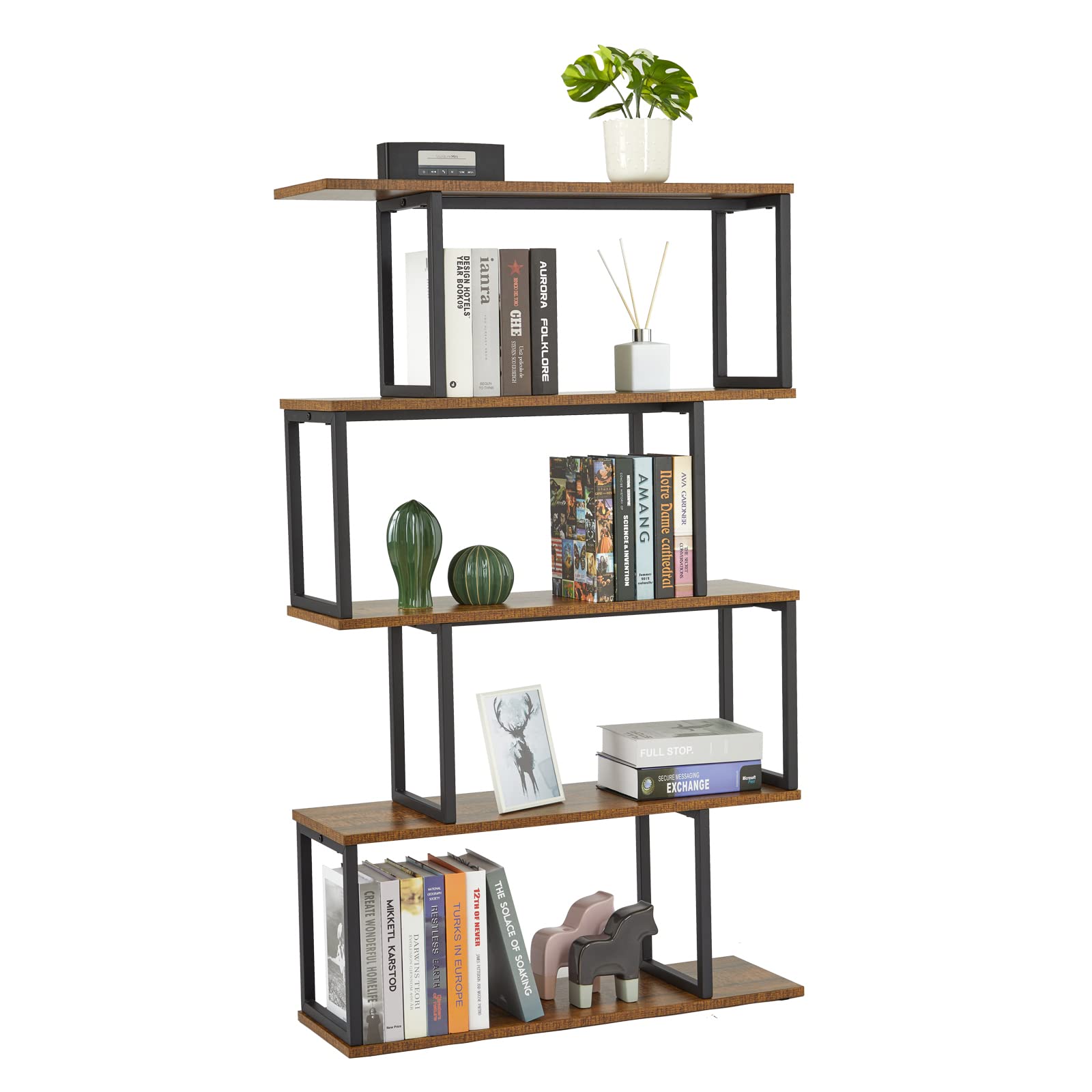Mondeer Libreria a S 4 Ripiani 76x24x127.5cm, Marrone