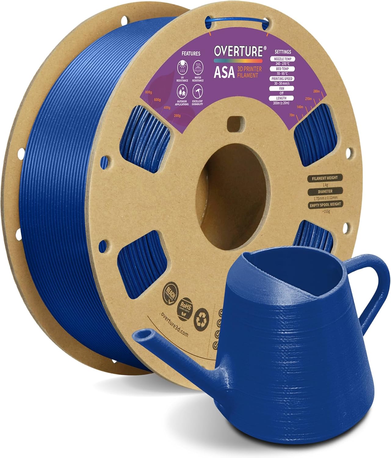 Overture ASA Filamento Premium 1.75mm 1kg, Diamond Blu - immagine 1