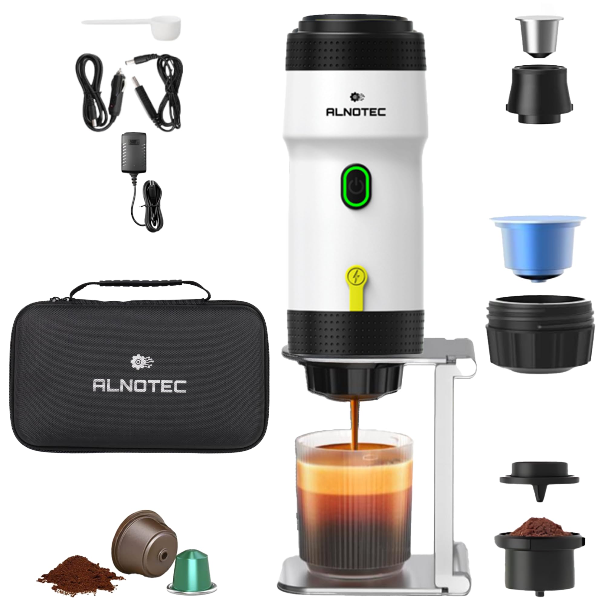 Alnotec Bianca - Caffettiera Espresso Portatile 20 Bar