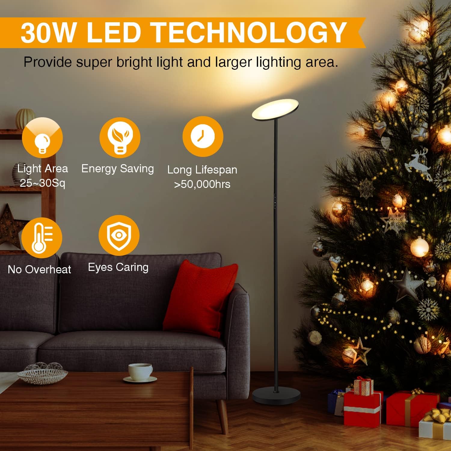 OUTON Lampada da Terra LED 36W/3000LM, Nero Cool - immagine 7