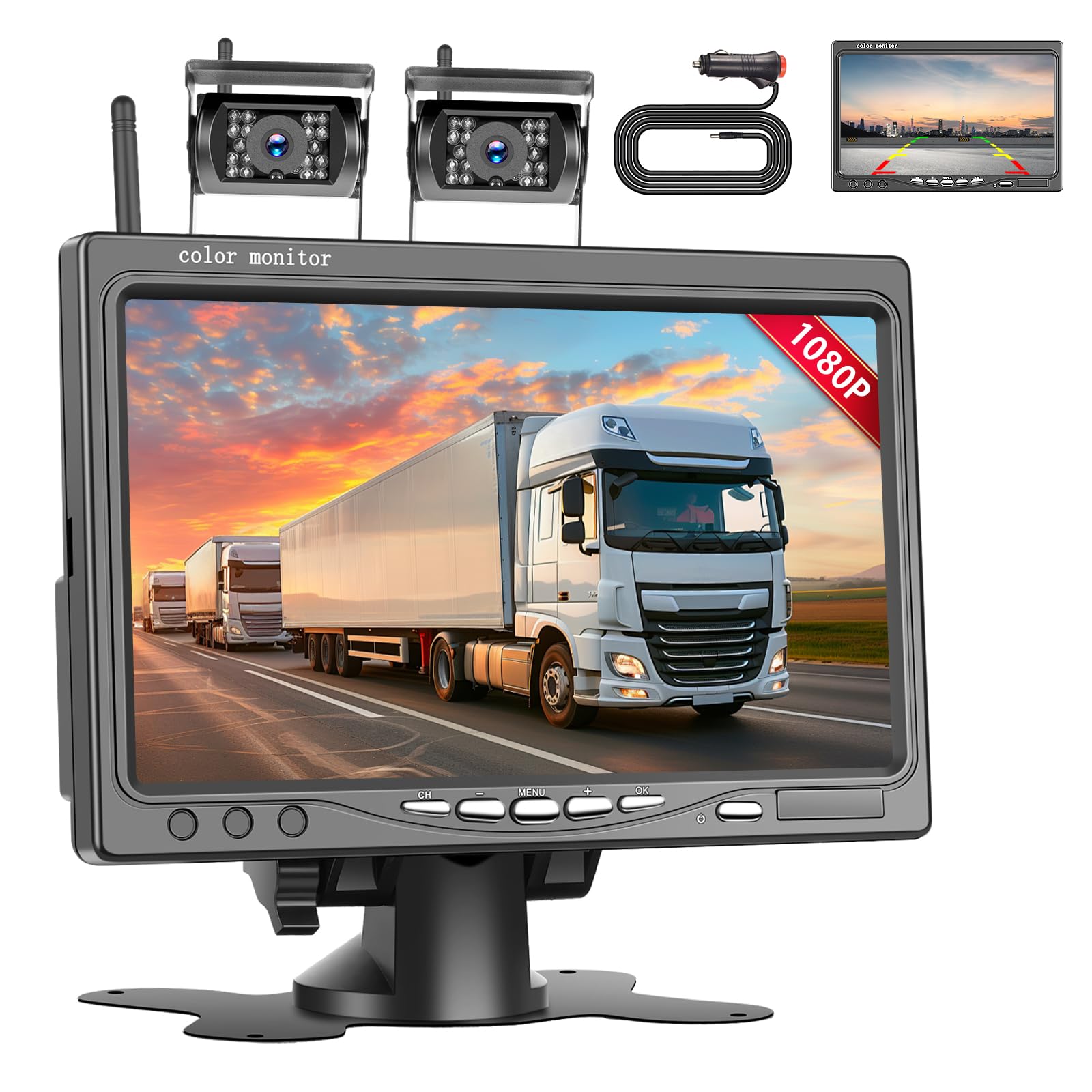 Telecamera Retromarcia Wireless Doppia con Monitor HD IPS 7 Pollici