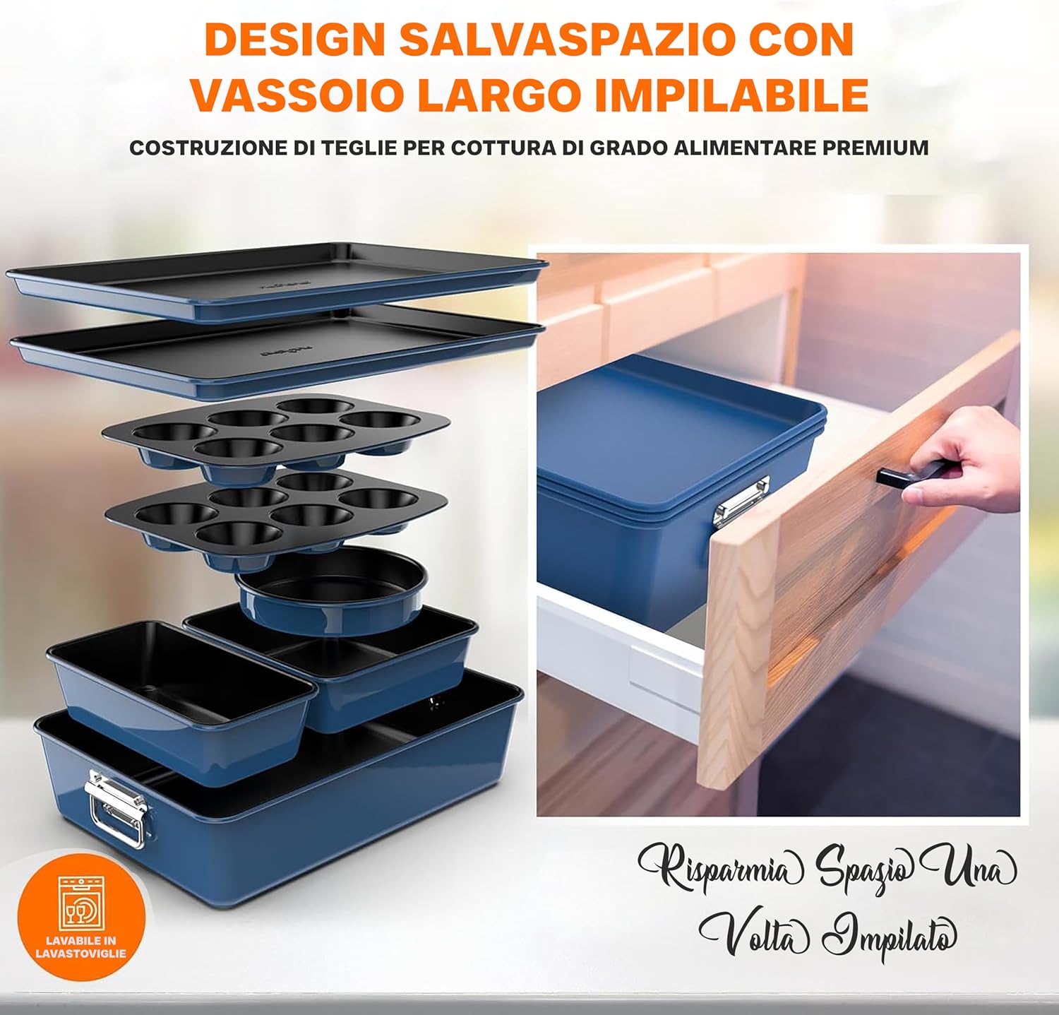 Nutrichef Set Padelle Antiaderenti 8 Pezzi, Blu - immagine 5