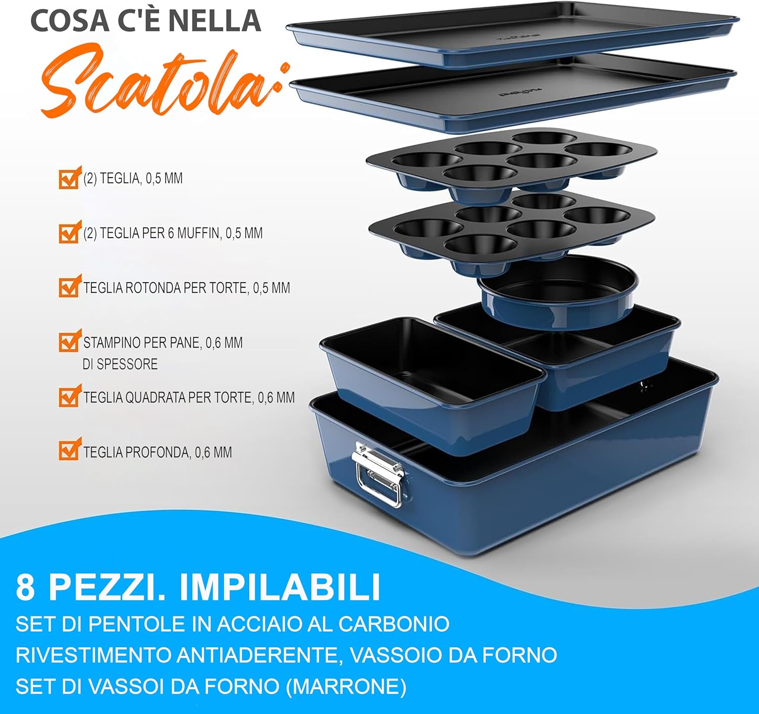 Nutrichef Set Padelle Antiaderenti 8 Pezzi, Blu - immagine 6