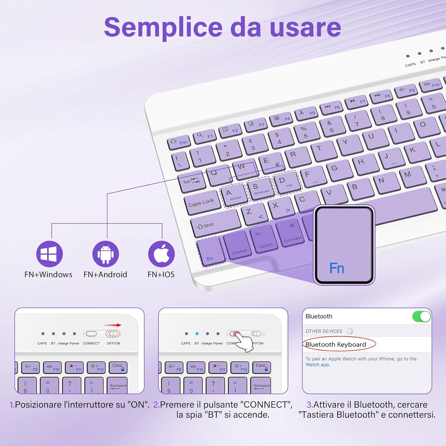 Bqss Tastiera Wireless Bluetooth Ricaricabile - immagine 6