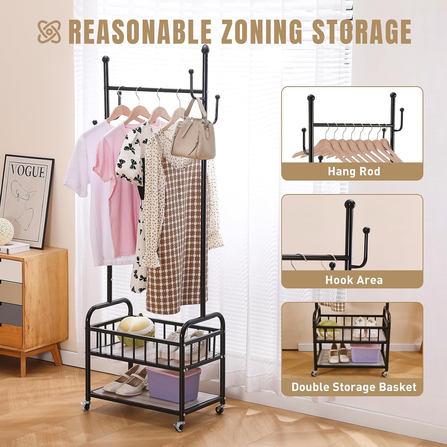 Kaihaowin Appendiabiti Pieghevole con Ruote, Nero - immagine 3