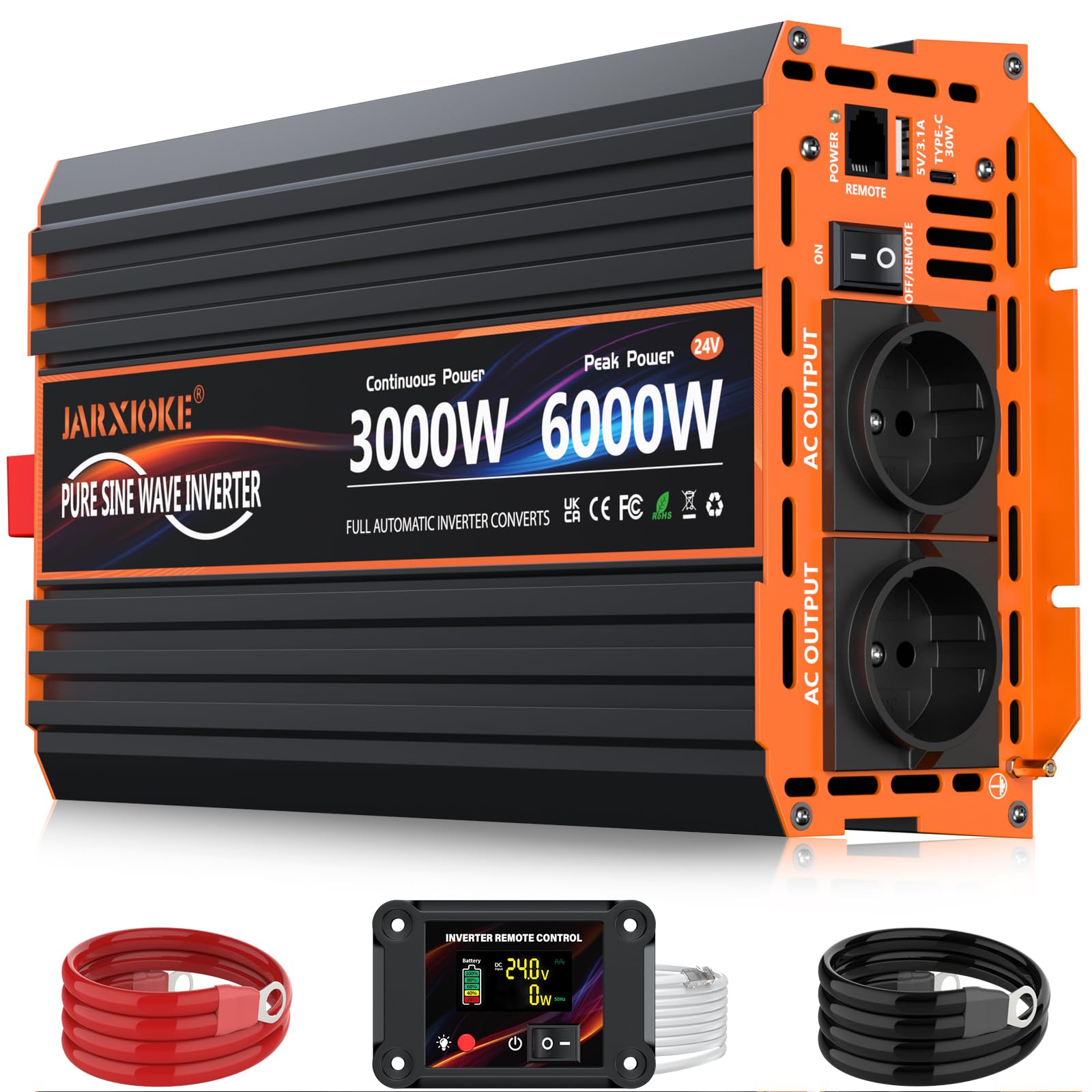 Inverter 24V 220V Onda Pura 3000W con LCD