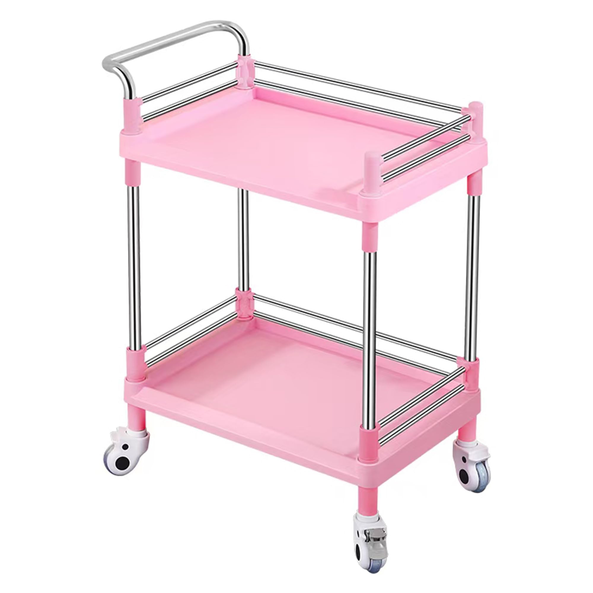 Carrello Multiuso 2 Livelli con Ruote, Grigio e Rosa