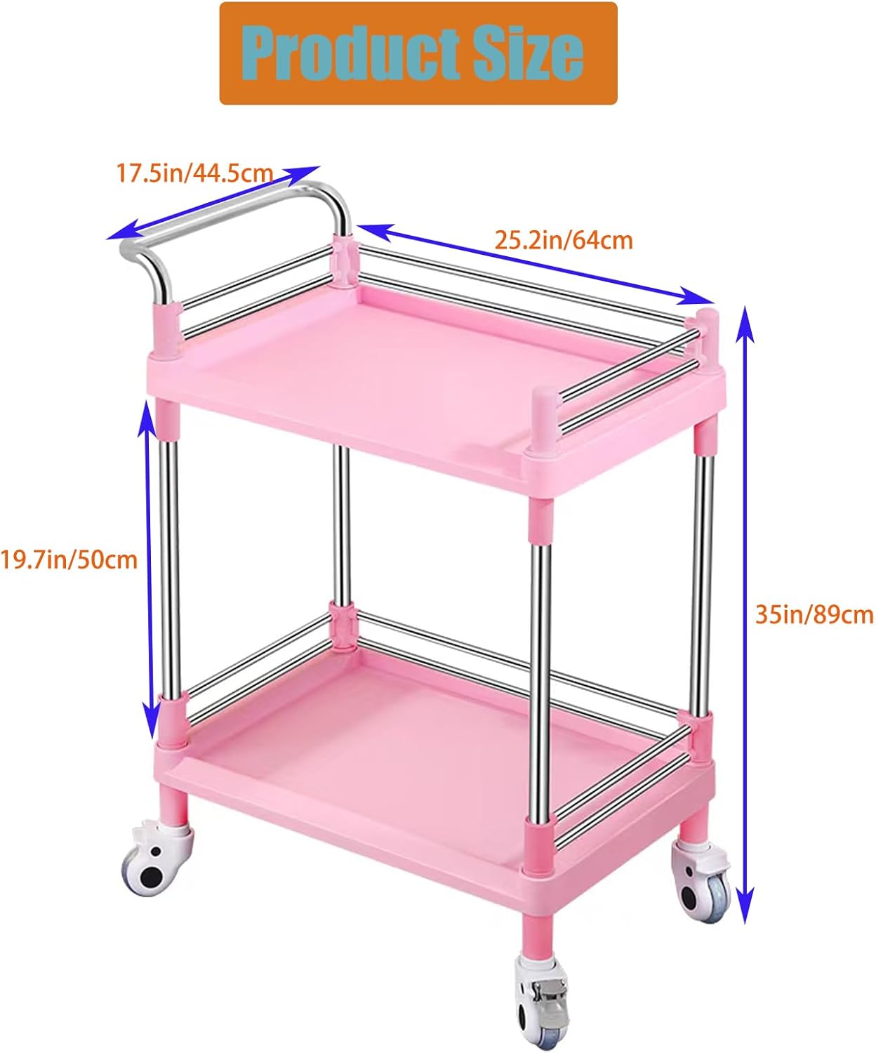 Carrello Multiuso 2 Livelli con Ruote, Grigio e Rosa - immagine 2