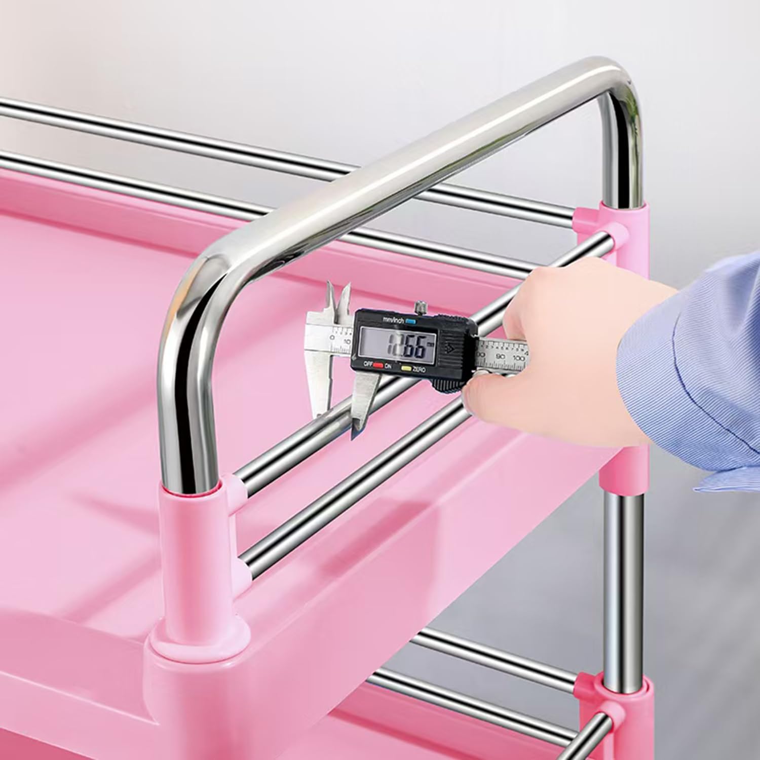 Carrello Multiuso 2 Livelli con Ruote, Grigio e Rosa - immagine 4