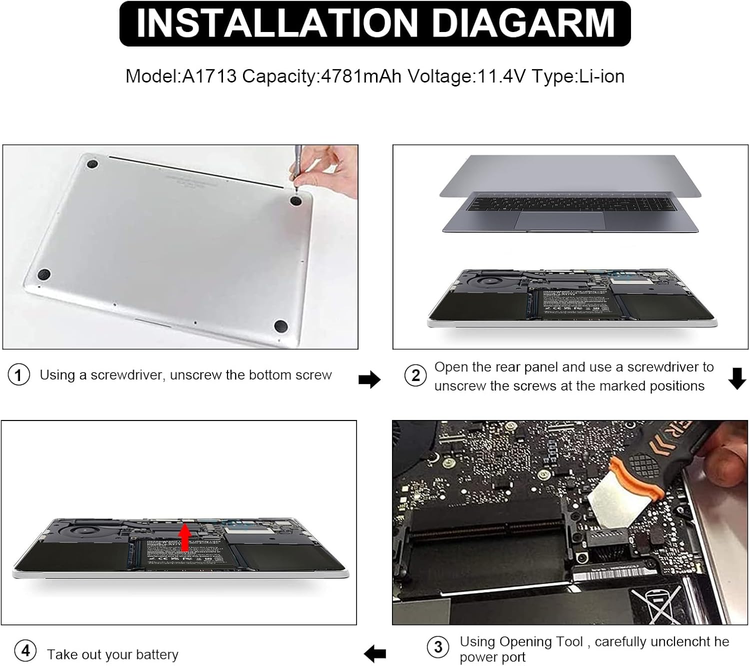 Asuncell A1713 A1708 Batteria per MacBook Pro 13'' 54.5Wh - immagine 4