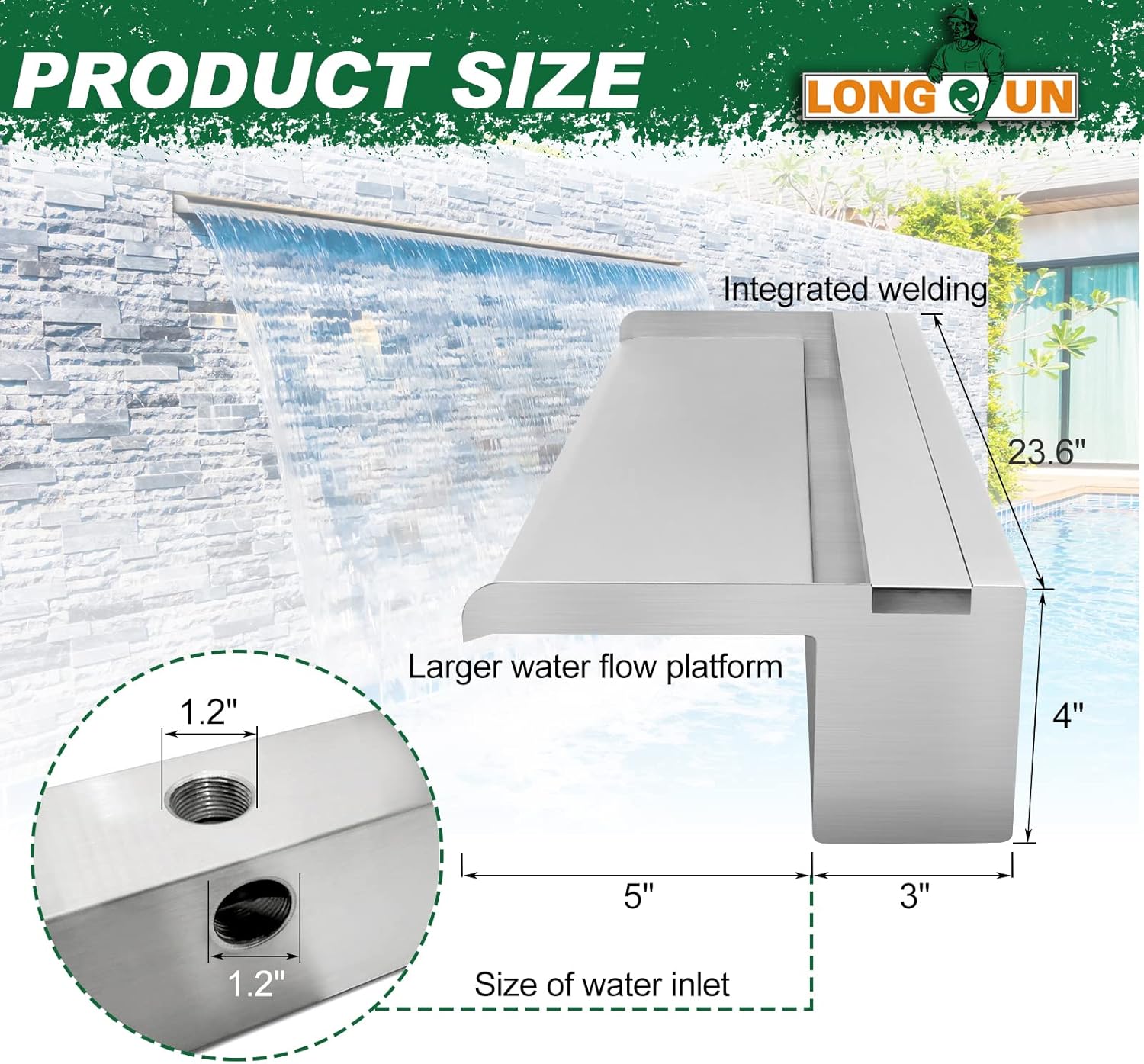 Longrun Fontane Cascata Piscina 60cm - Acciaio Inox - immagine 3