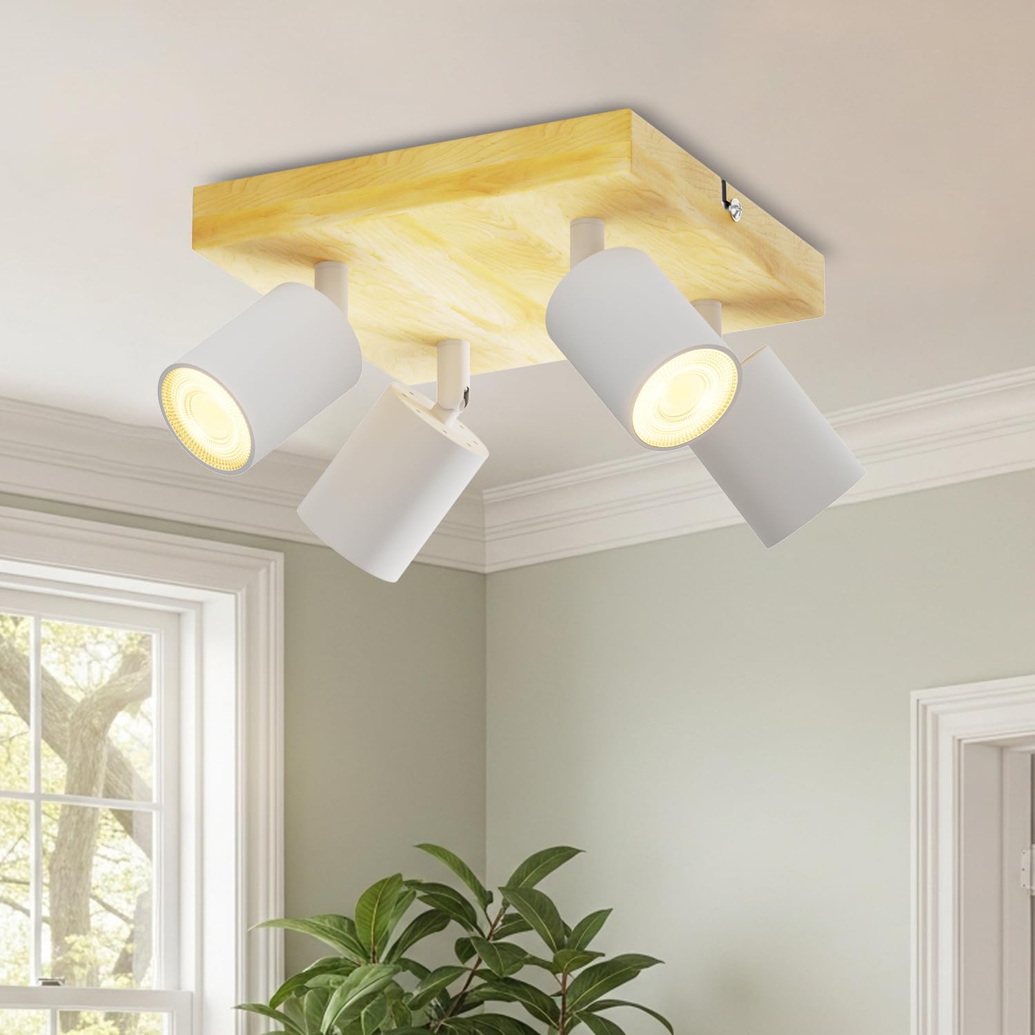 LVWIT Faretti Soffitto Bianco, Faretti Parete Interno con 4 Attacco GU10, Faretto Orientabili Moderna, Lampadario Faretti per Barra, Salotto,Cameretta,Cucina,Corridoio Illuminazione (Senza Lampadina)