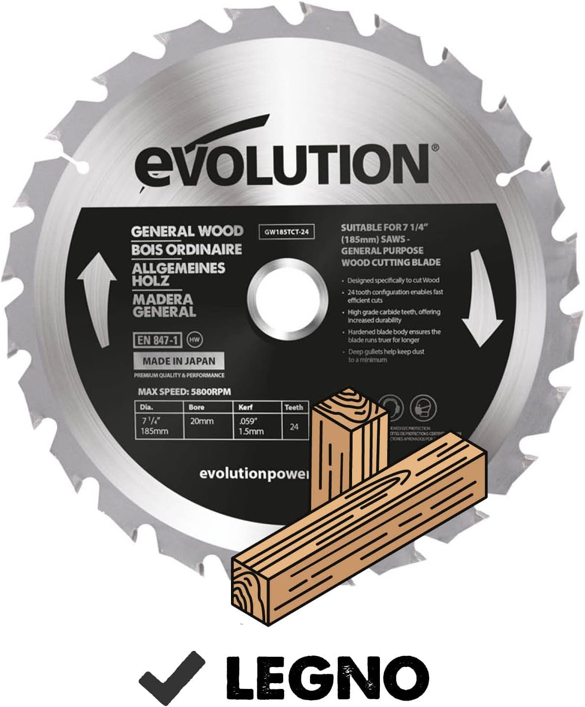 Evolution Power Tools GW185TCT-24 - Lama per sega, 185 mm - immagine 2