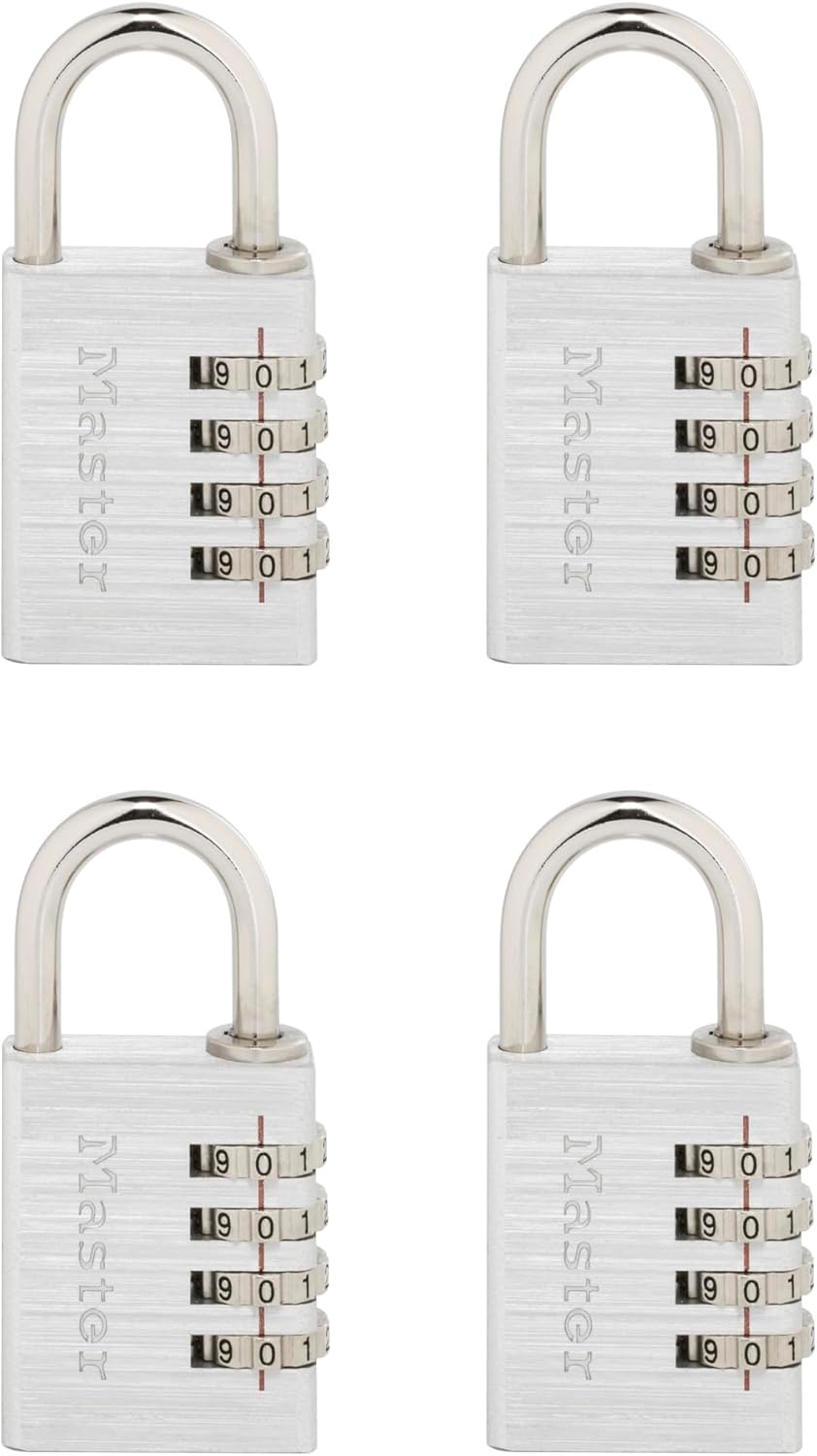Master Lock, 643EC4 - Lucchetto a combinazione, set di 4 pezzi, argento - immagine 1