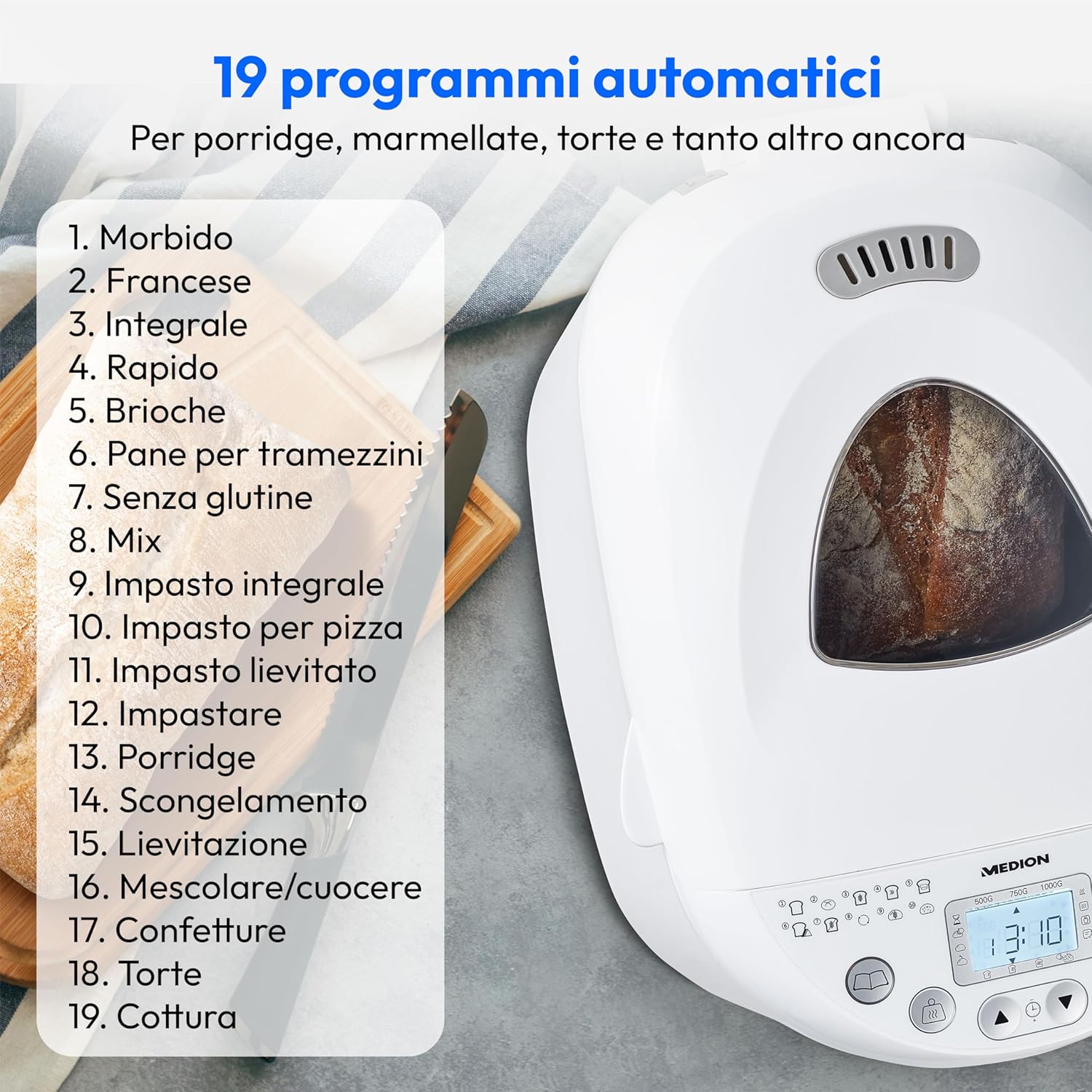 MEDION Macchina per il Pane 1000g con 19 Programmi - immagine 2