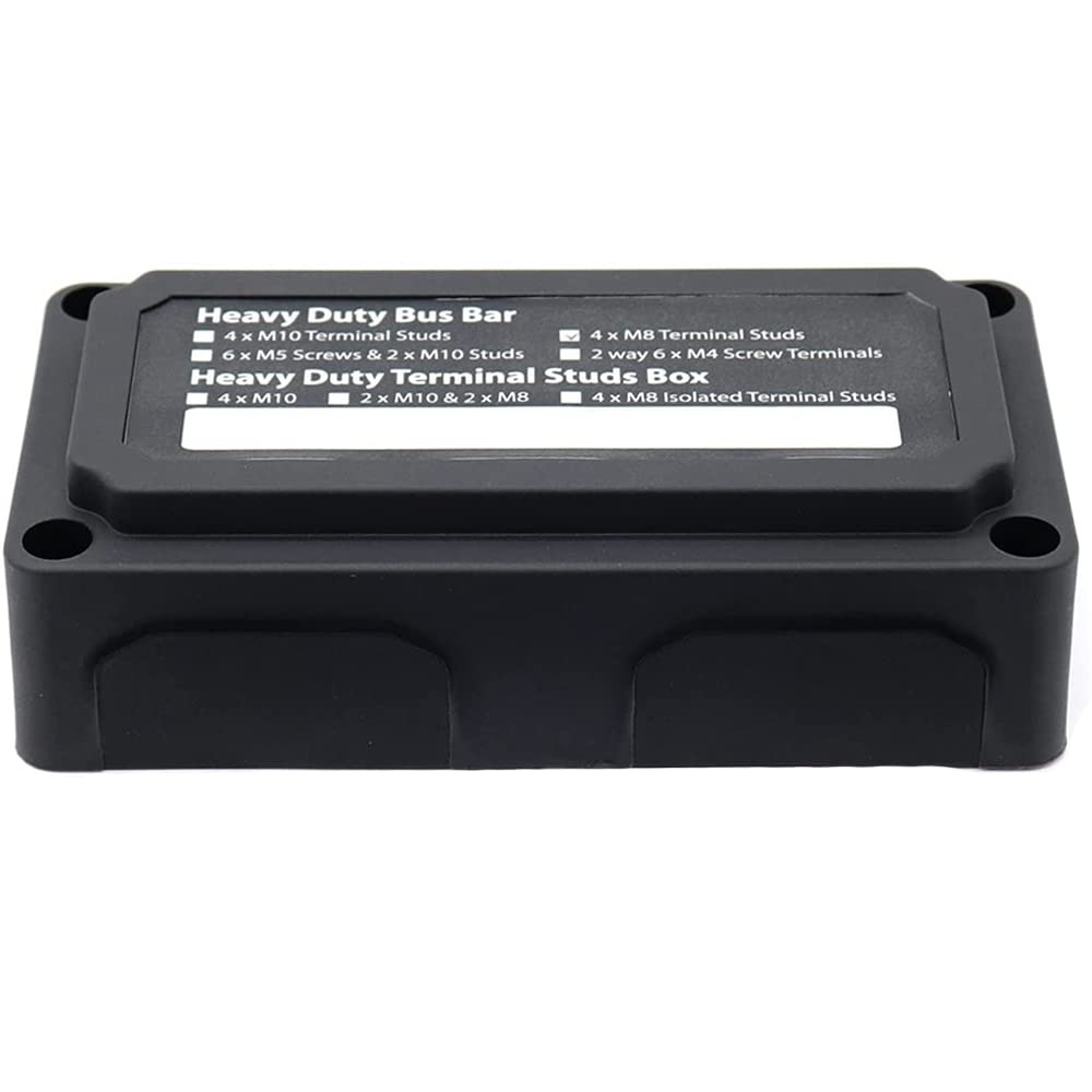 Black 300A Bus Bar Box Design Modulo Heavy-Duty Blocco di distribuzione dell'alimentazione con 4X M8 Terminale a Perno Blocco di Giunzione Batteria 12V - 48V DC per Marine Car Solar