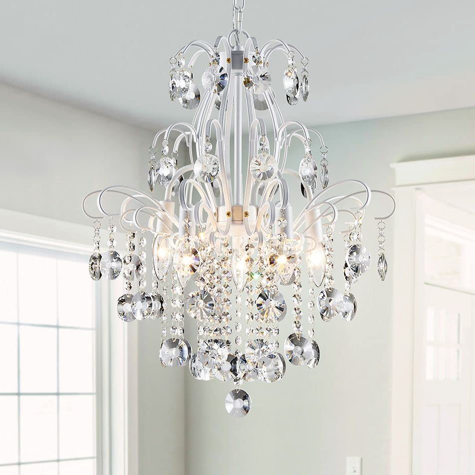 Wuzups Lampadario Cristallo 5 Luci E14, Bianco