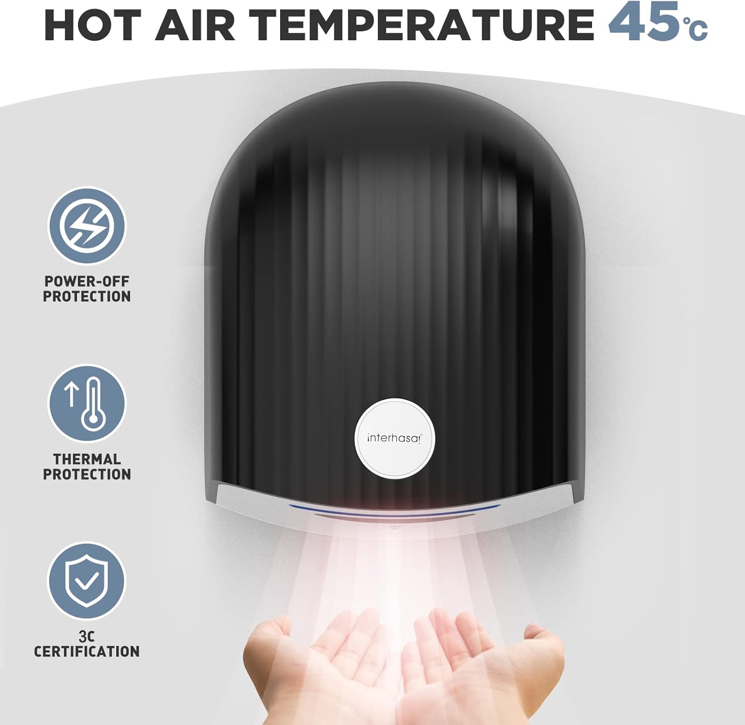 interhasa! Asciugamani Automatico a Sensore 1200W, Nero - immagine 4