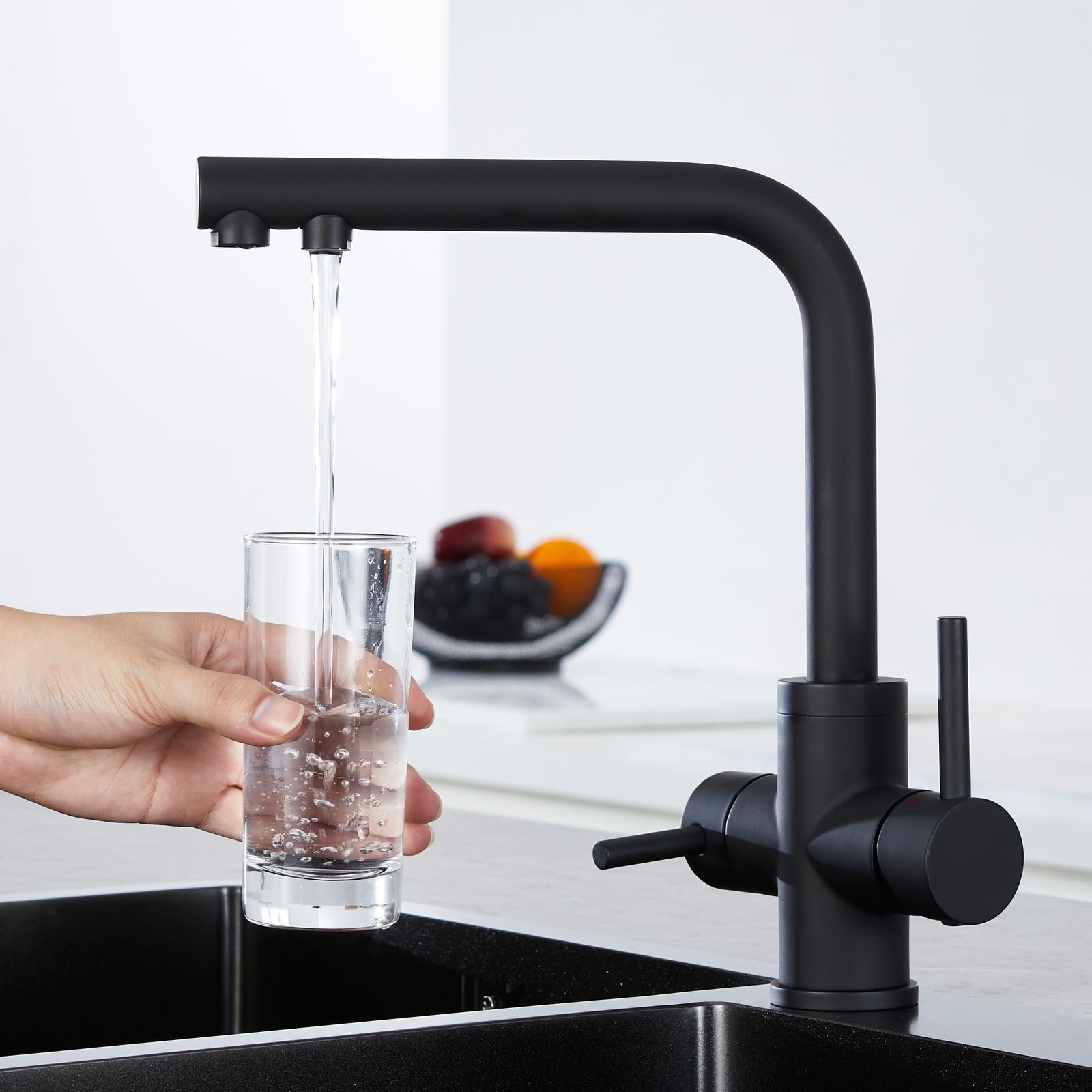 Crea Rubinetto da Cucina a 3 Vie Girevole 360°, Nero