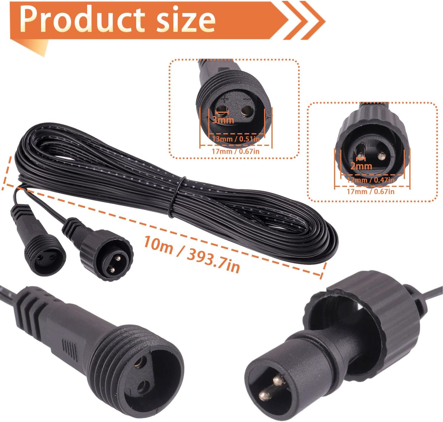 Prolunga Luci 2 Pin IP65 Impermeabile 10M/32.8Ft - immagine 2