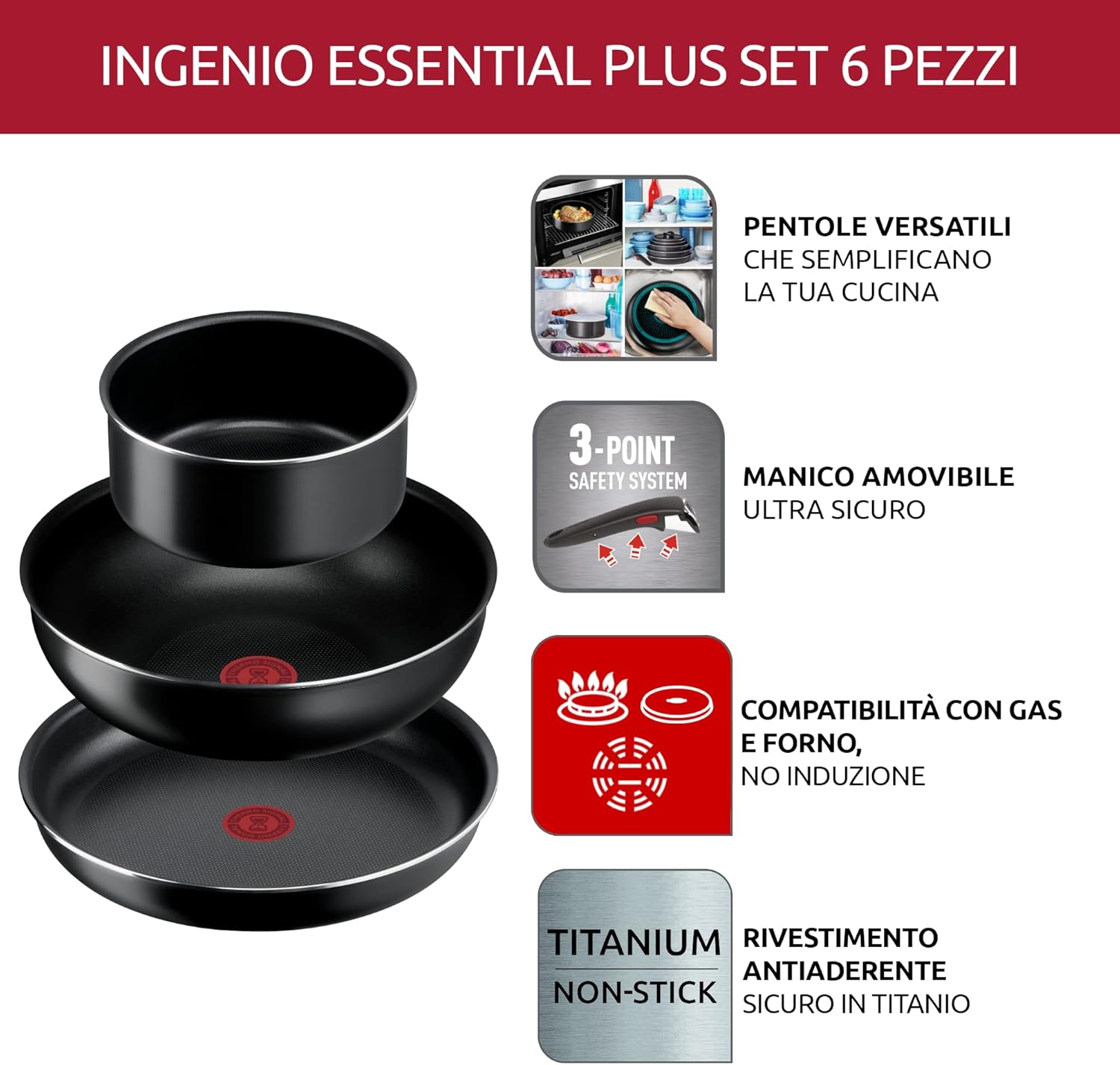 Lagostina Ingenio Essential Plus - Set 6 Pezzi Antiaderente - immagine 6