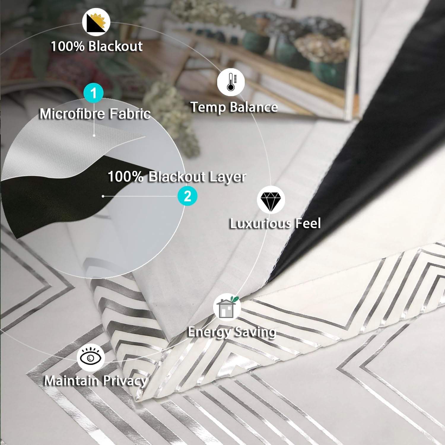 Always4u Tenda Oscurante Velluto 140x245cm, Bianco - immagine 4